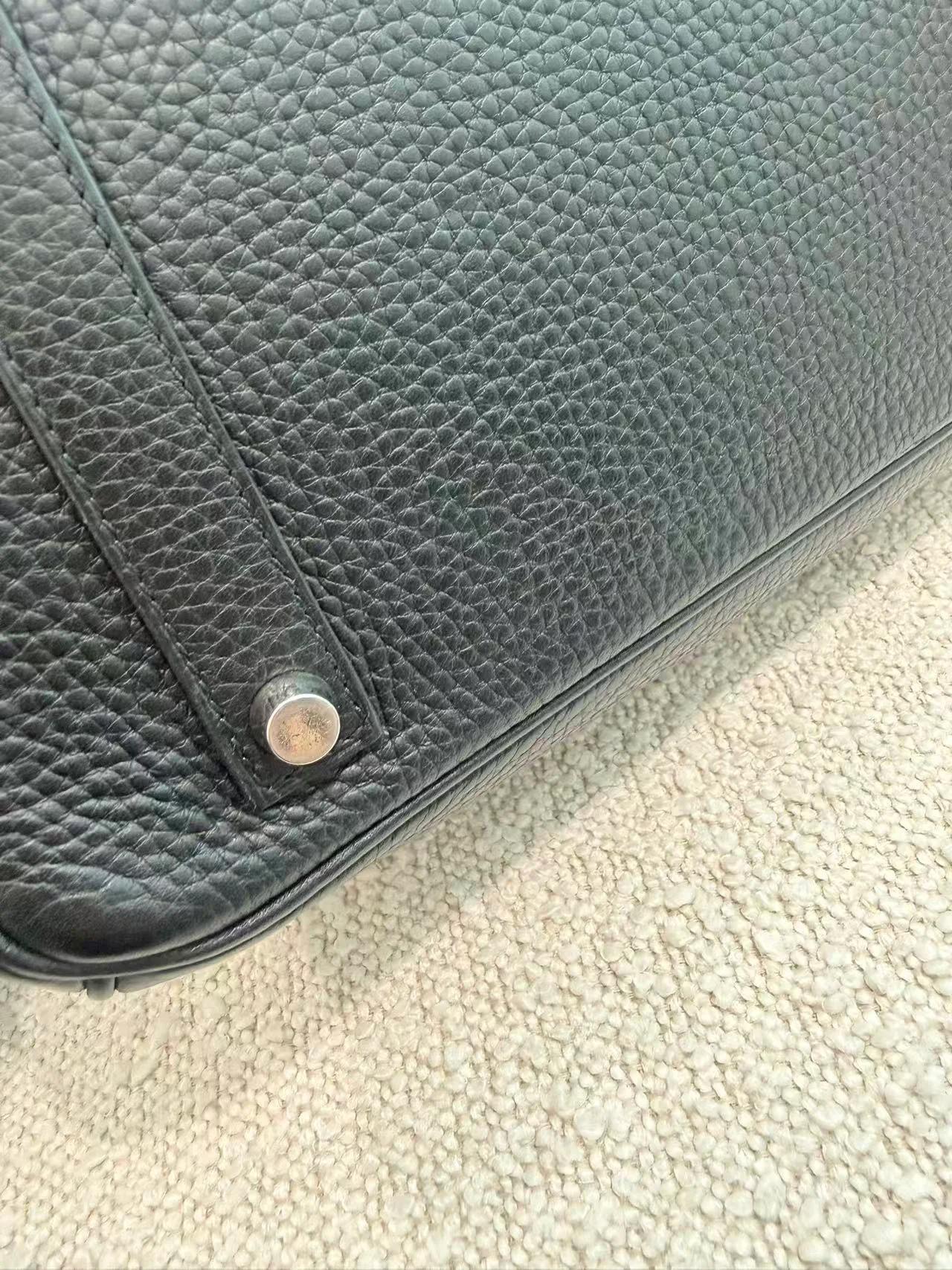 Good ( Rank AB) HERMÈS Birkin 35 Noir (89) Clemence Palladium hardware Square I (2005) - 14