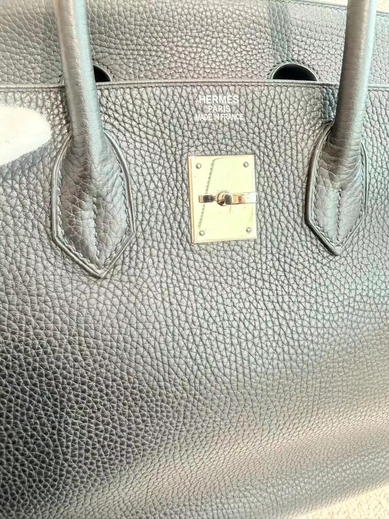 Good ( Rank AB) HERMÈS Birkin 35 Noir (89) Clemence Palladium hardware Square I (2005) - 28
