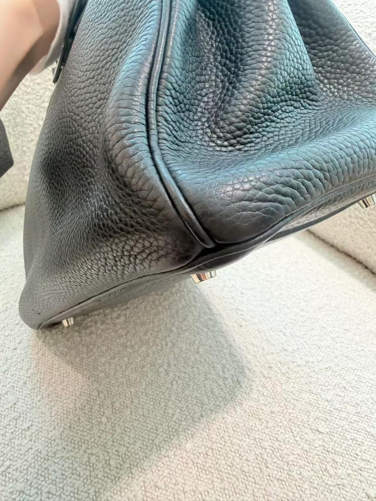 Good ( Rank AB) HERMÈS Birkin 35 Noir (89) Clemence Palladium hardware Square I (2005) - 11