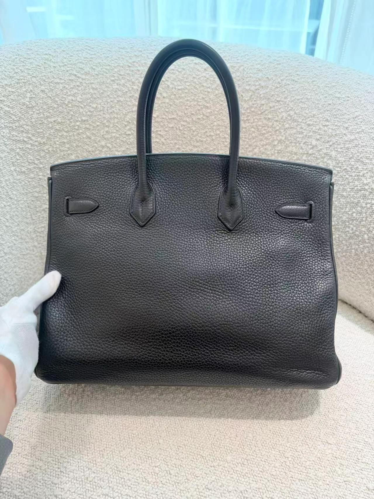 Good ( Rank AB) HERMÈS Birkin 35 Noir (89) Clemence Palladium hardware Square I (2005) - 7