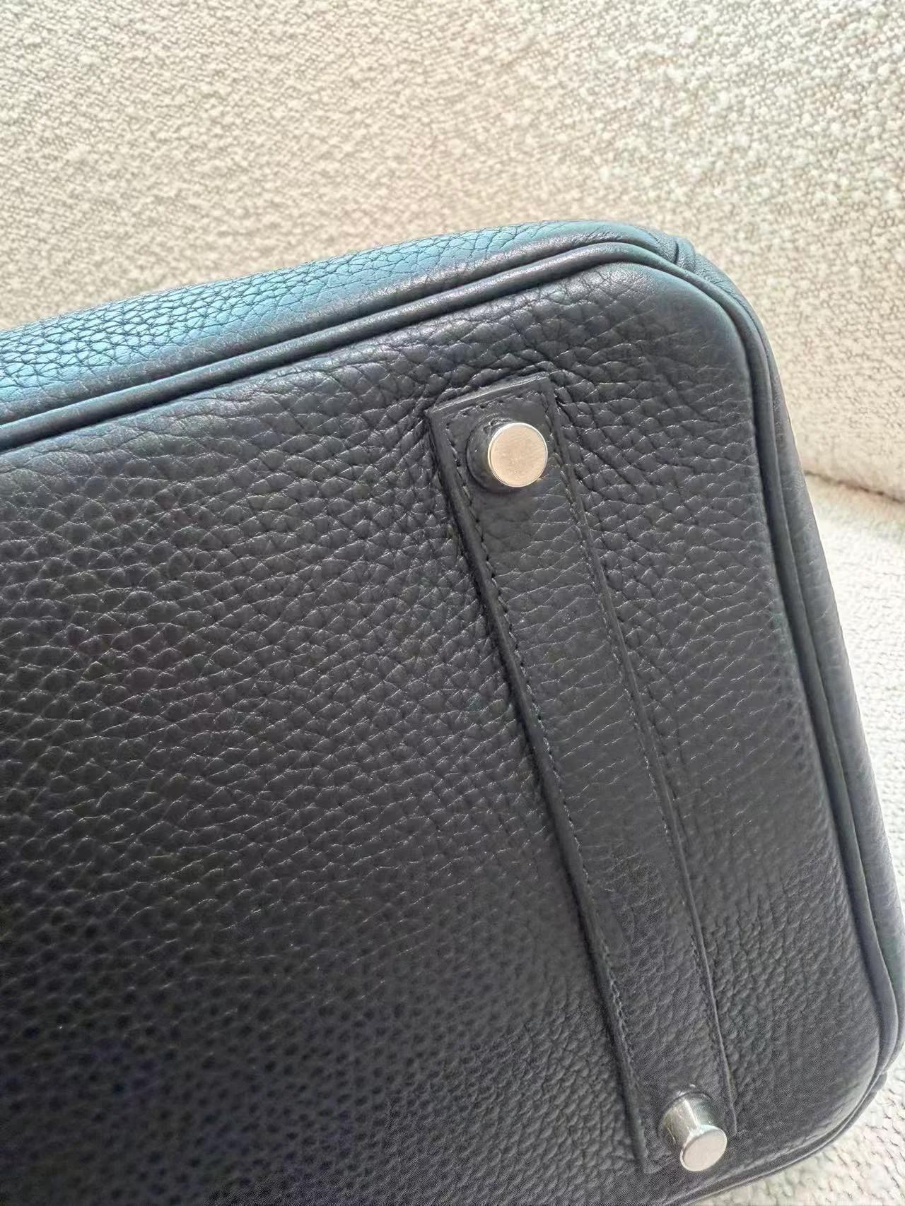 Good ( Rank AB) HERMÈS Birkin 35 Noir (89) Clemence Palladium hardware Square I (2005) - 15
