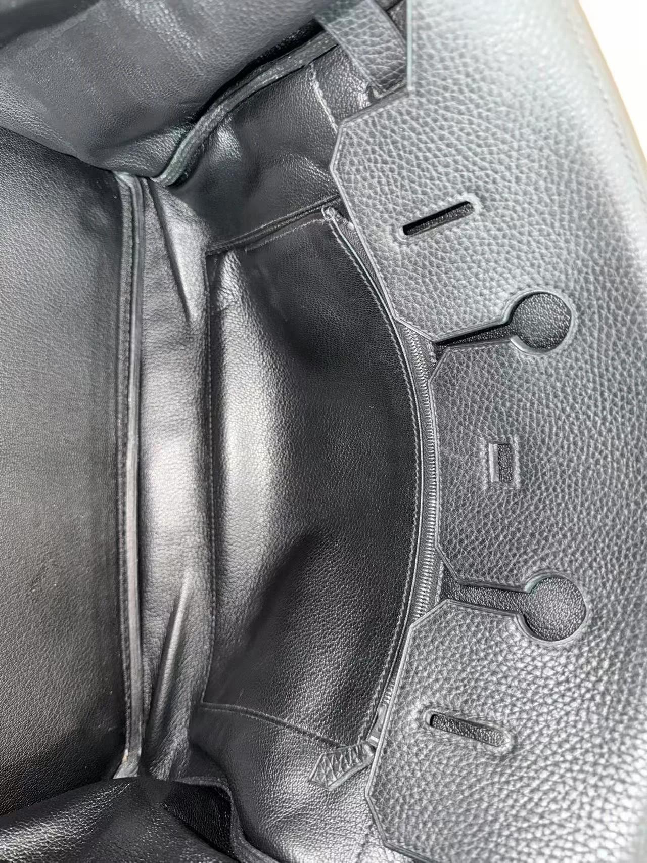 Good ( Rank AB) HERMÈS Birkin 35 Noir (89) Clemence Palladium hardware Square I (2005) - 32