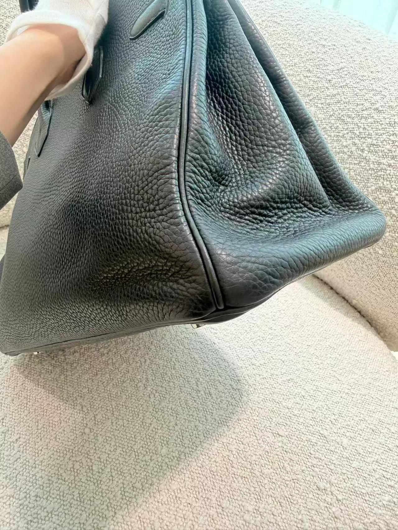 Good ( Rank AB) HERMÈS Birkin 35 Noir (89) Clemence Palladium hardware Square I (2005) - 8