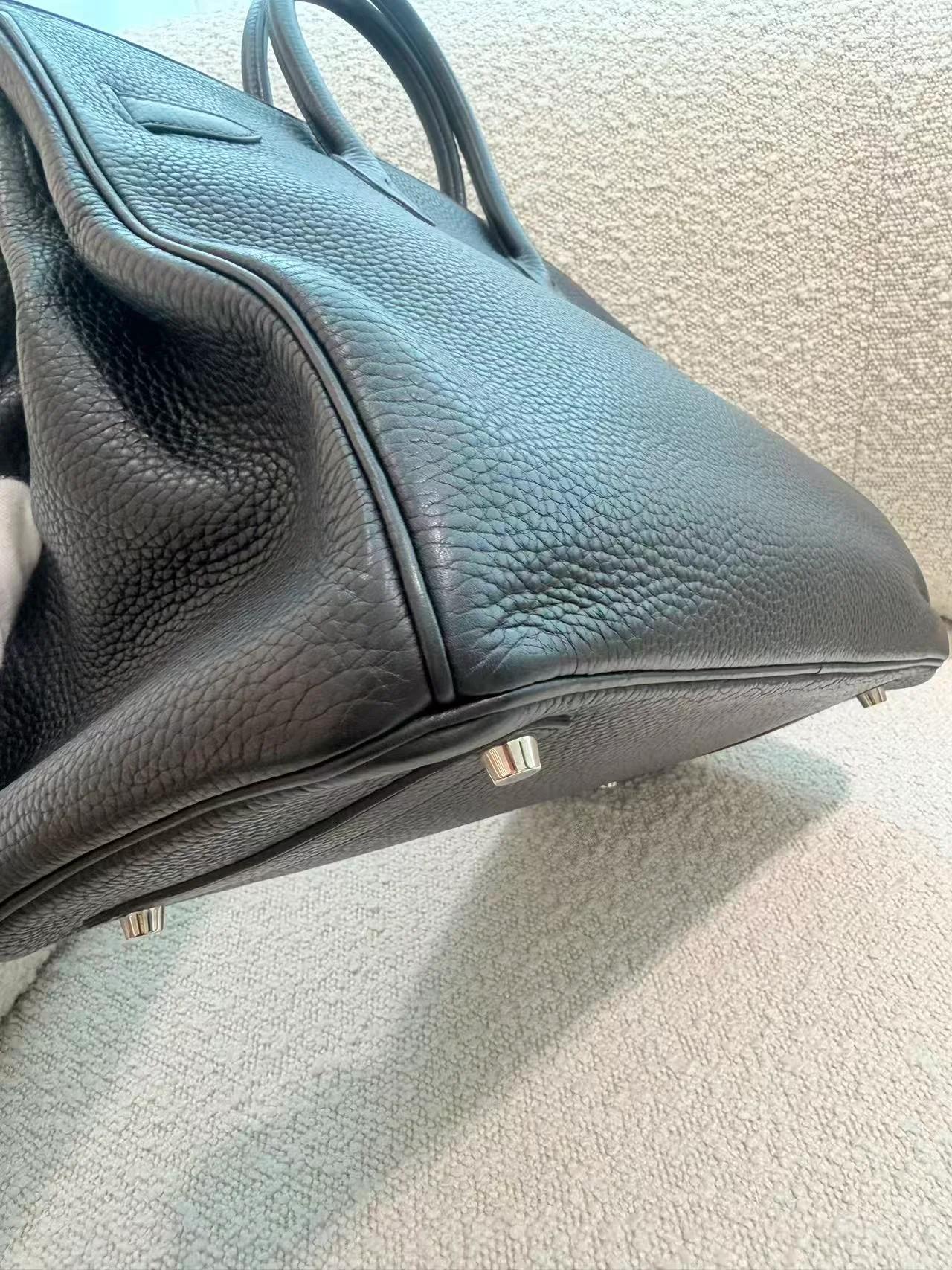 Good ( Rank AB) HERMÈS Birkin 35 Noir (89) Clemence Palladium hardware Square I (2005) - 12