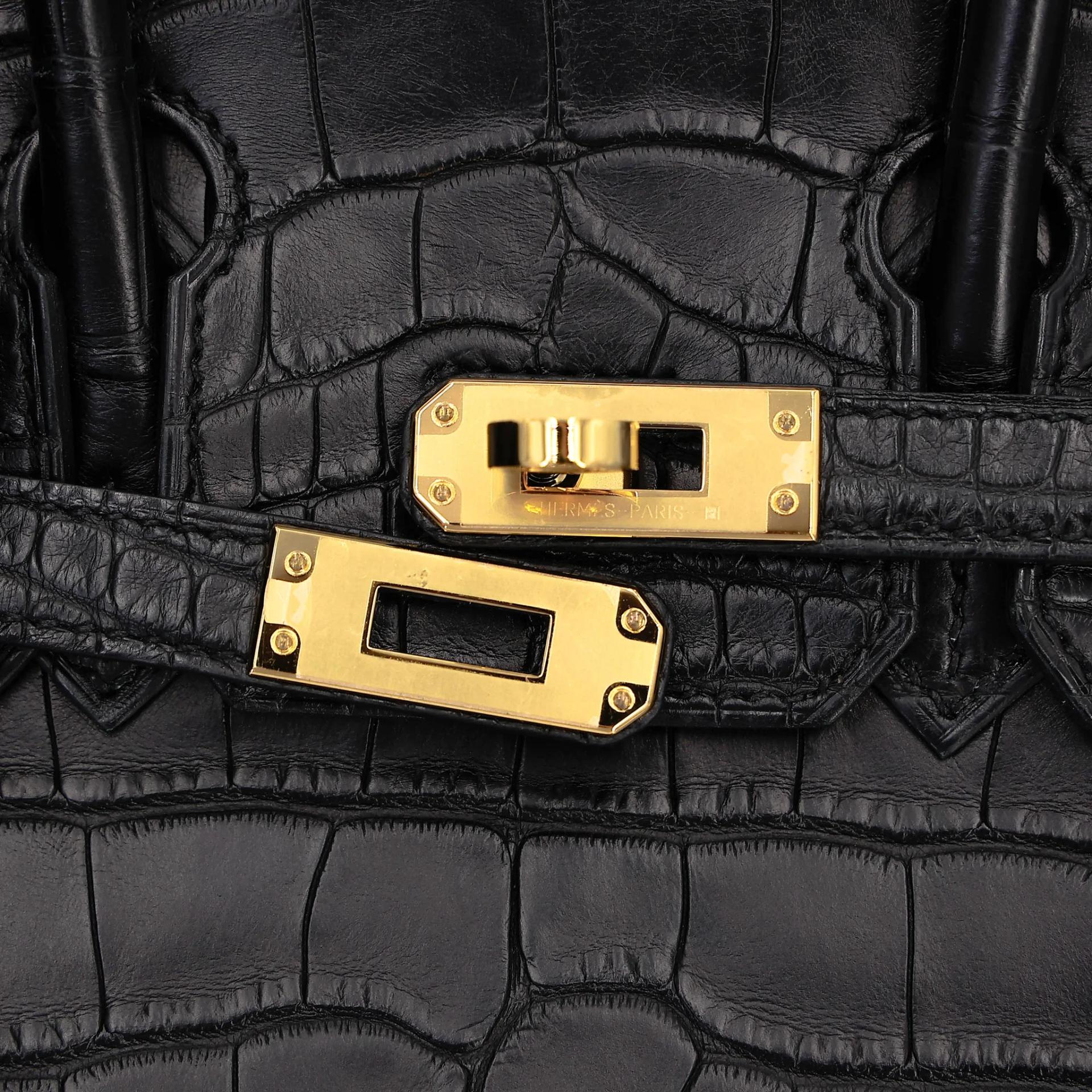 Unused ( Rank NS ) HERMÈS Birkin 25 Noir (89) Matte Alligator Gold hardware B (2023) - 8