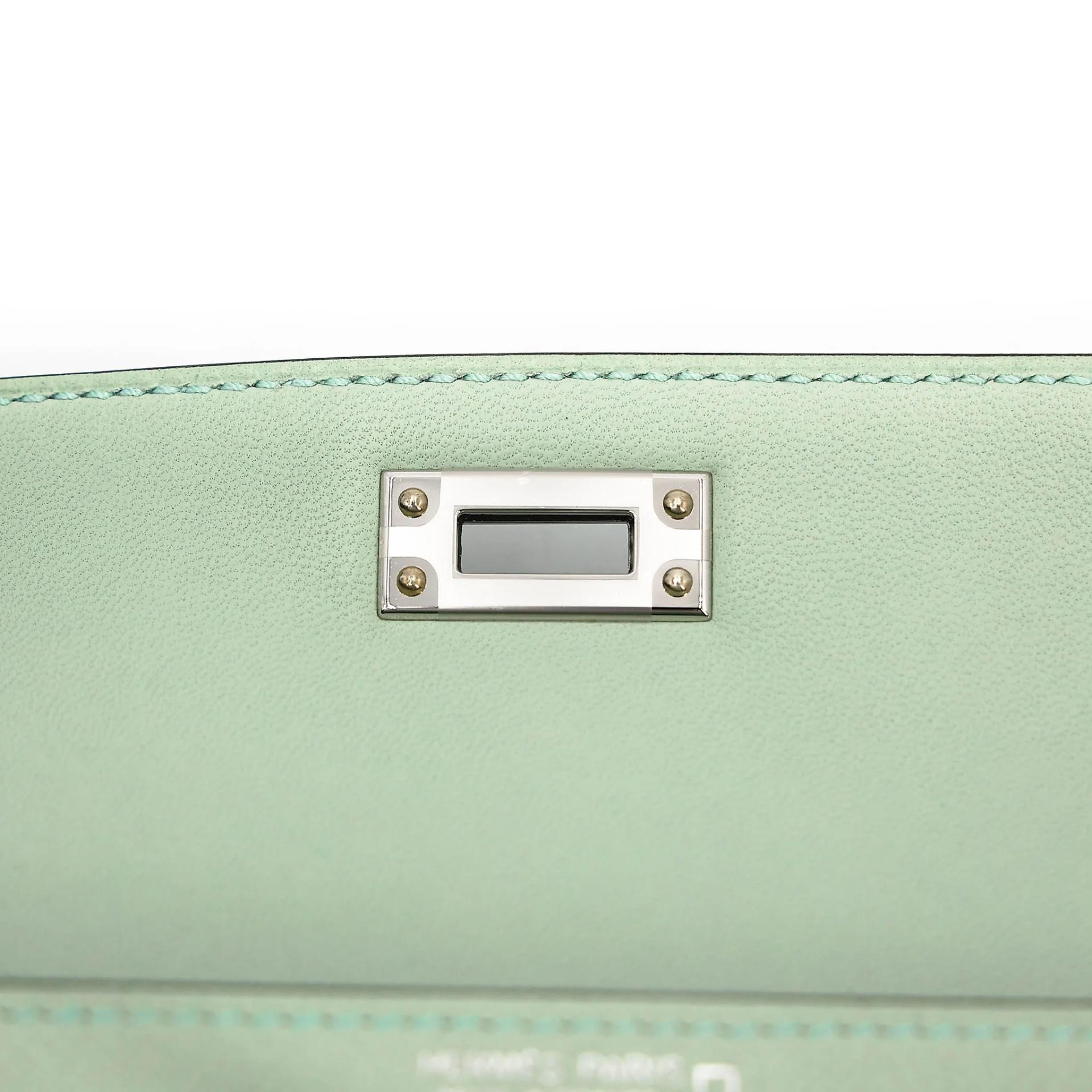 Brand New ( Rank N ) HERMÈS Mini Kelly II Touch Vert d’Eau (6U) Matte Alligator Madame Palladium hardware G (2026) - 11