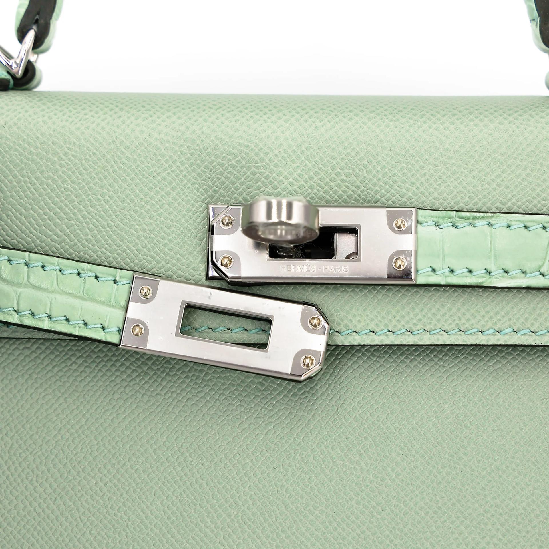 Brand New ( Rank N ) HERMÈS Mini Kelly II Touch Vert d’Eau (6U) Matte Alligator Madame Palladium hardware G (2026) - 8