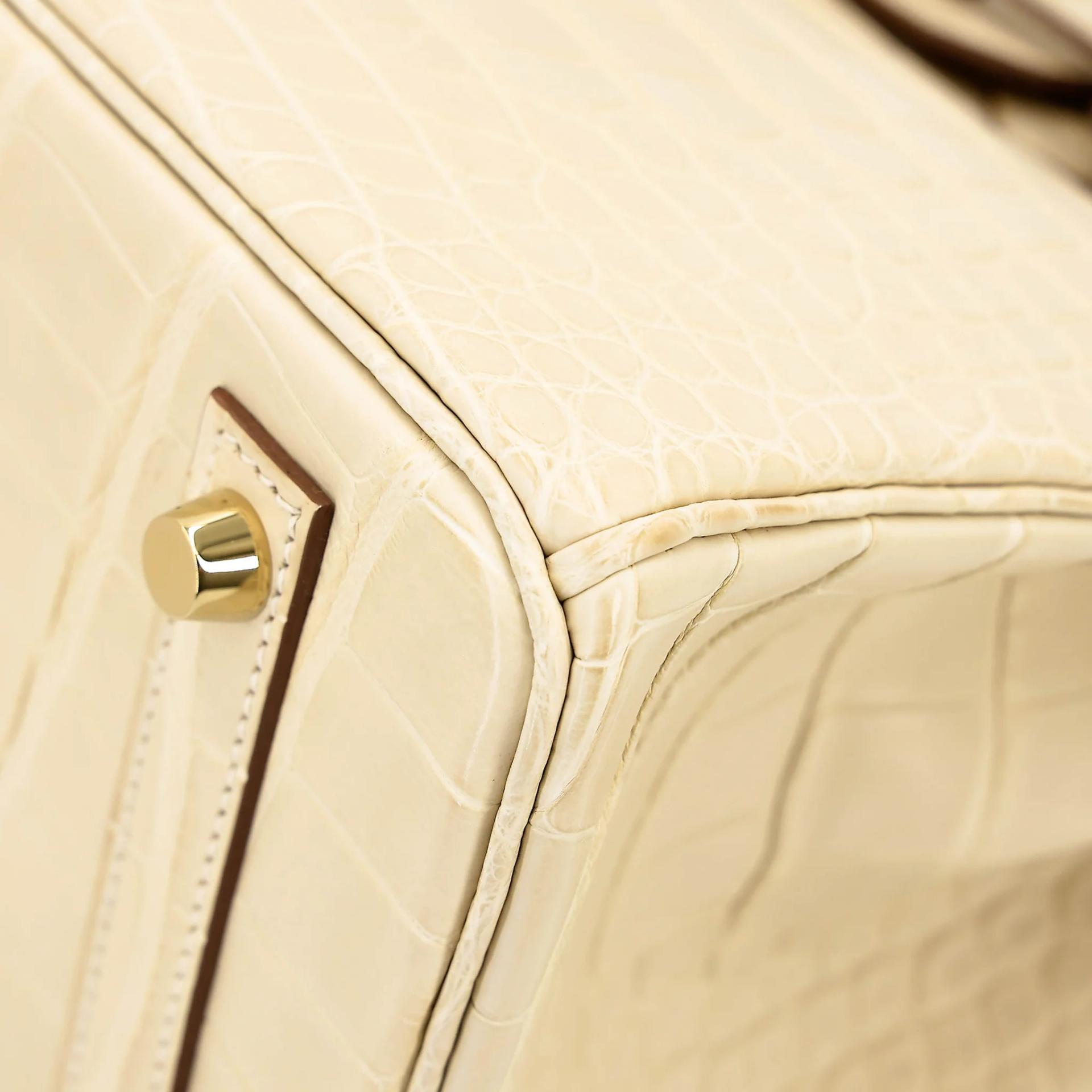 Excellent ( Rank SA ) HERMÈS Birkin 30 Vanille (Y1) Matte Alligator Gold hardware Y (2020) - 8
