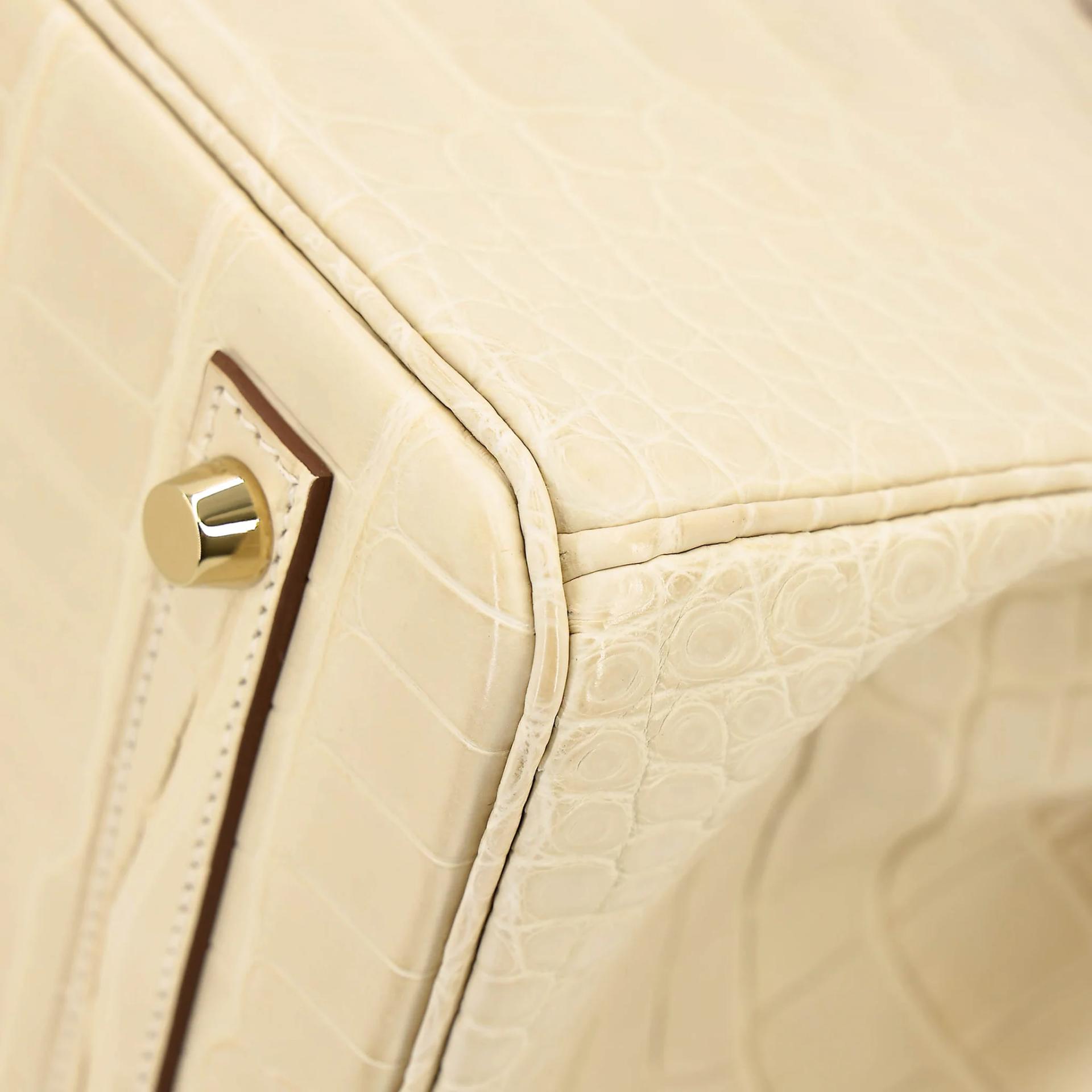 Excellent ( Rank SA ) HERMÈS Birkin 30 Vanille (Y1) Matte Alligator Gold hardware Y (2020) - 10