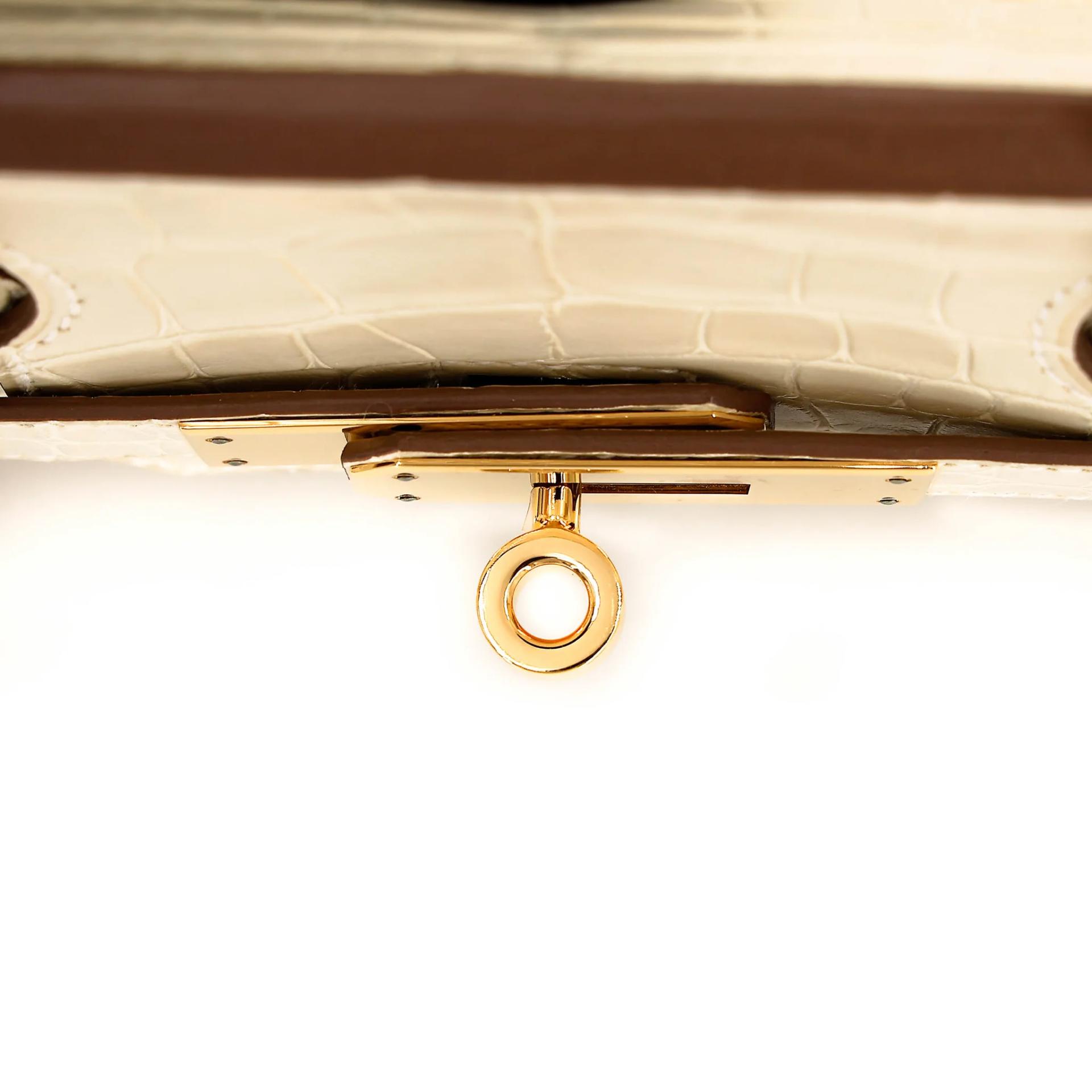 Excellent ( Rank SA ) HERMÈS Birkin 30 Vanille (Y1) Matte Alligator Gold hardware Y (2020) - 14