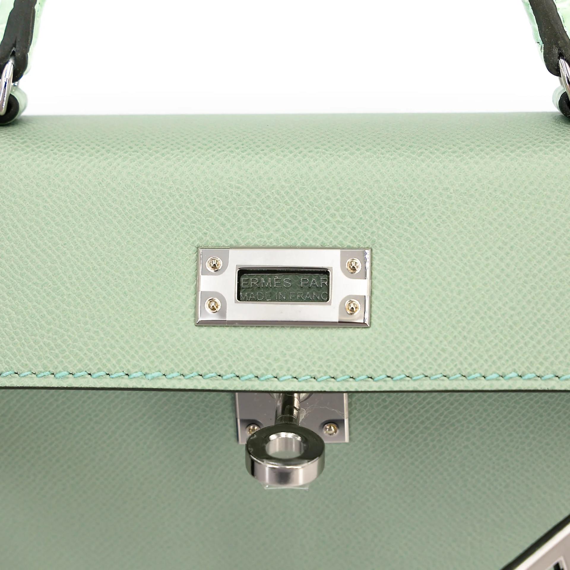 Brand New ( Rank N ) HERMÈS Mini Kelly II Touch Vert d’Eau (6U) Matte Alligator Madame Palladium hardware G (2026) - 10