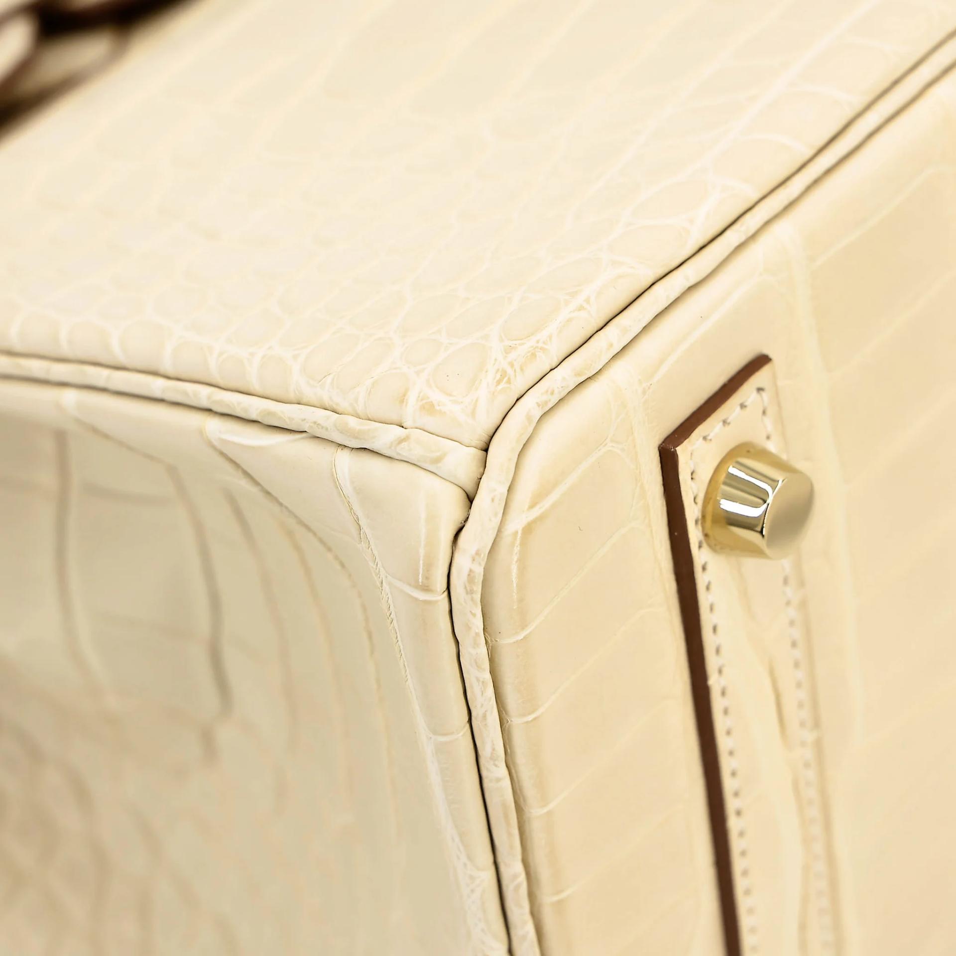Excellent ( Rank SA ) HERMÈS Birkin 30 Vanille (Y1) Matte Alligator Gold hardware Y (2020) - 9