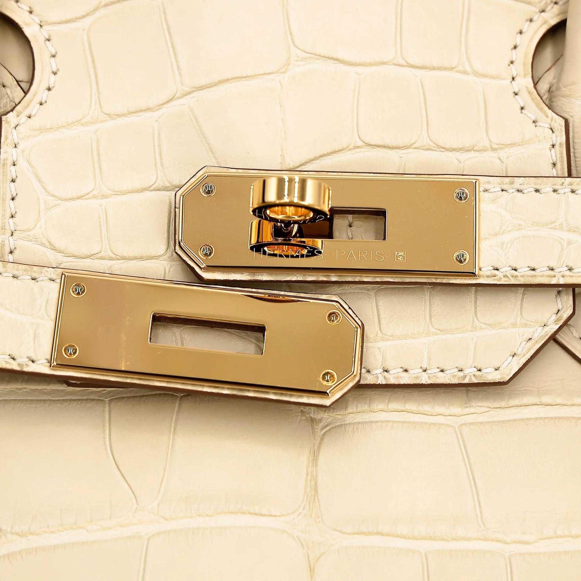 Excellent ( Rank SA ) HERMÈS Birkin 30 Vanille (Y1) Matte Alligator Gold hardware Y (2020) - 12