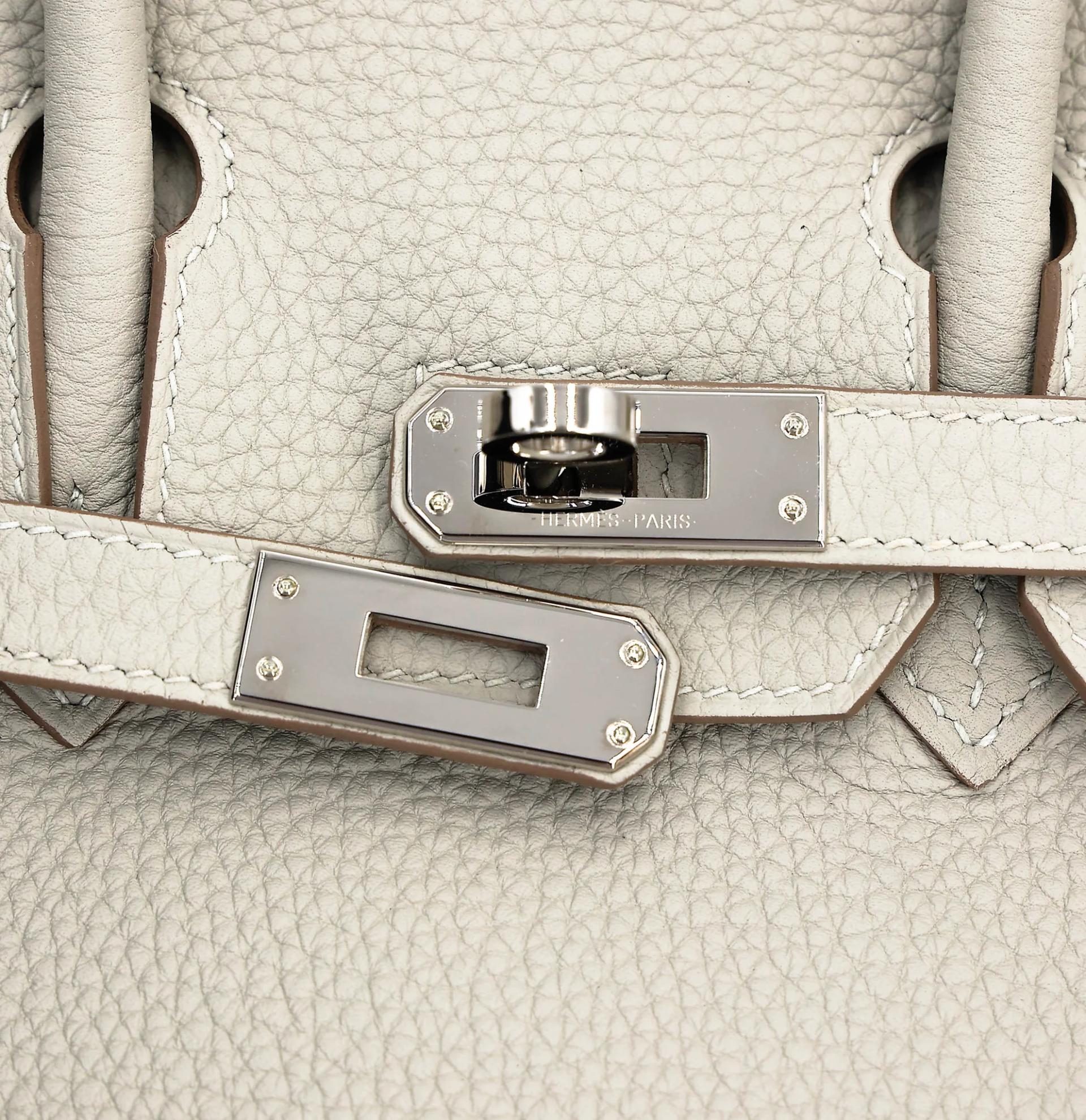 Excellent ( Rank SA ) HERMÈS Birkin 25 Gris Perle (80) Togo Palladium hardware Y (2020) - 8