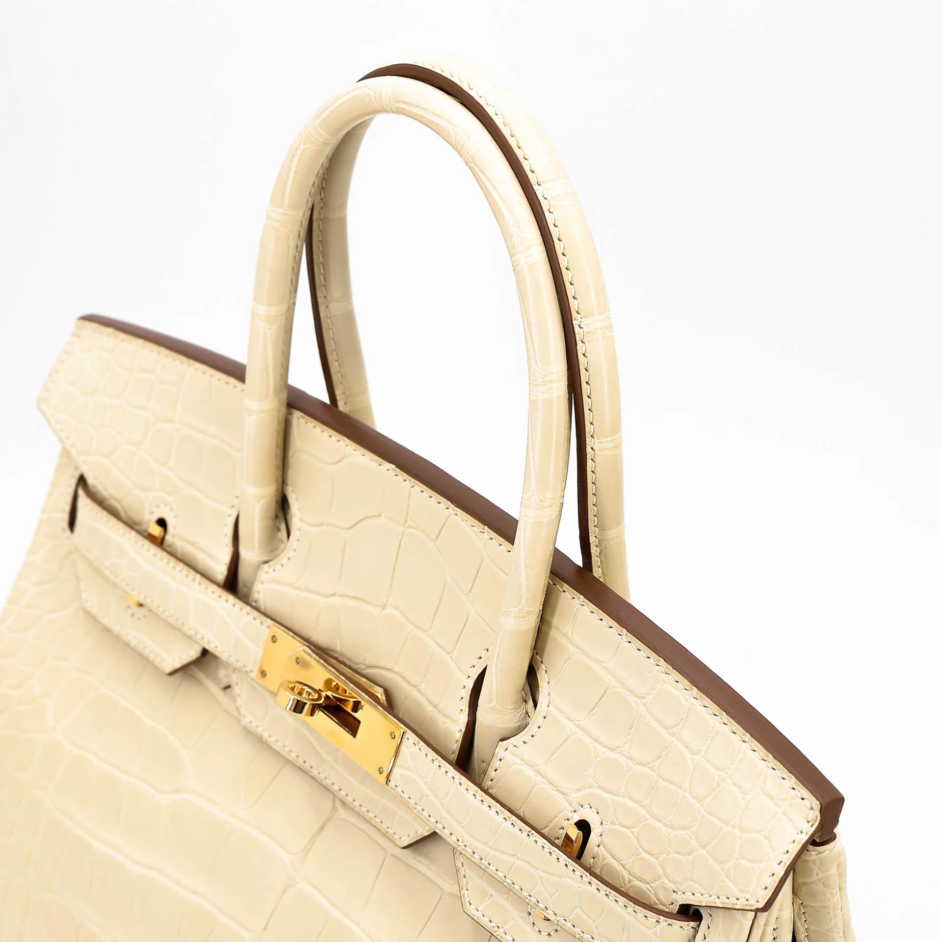 Excellent ( Rank SA ) HERMÈS Birkin 30 Vanille (Y1) Matte Alligator Gold hardware Y (2020) - 3