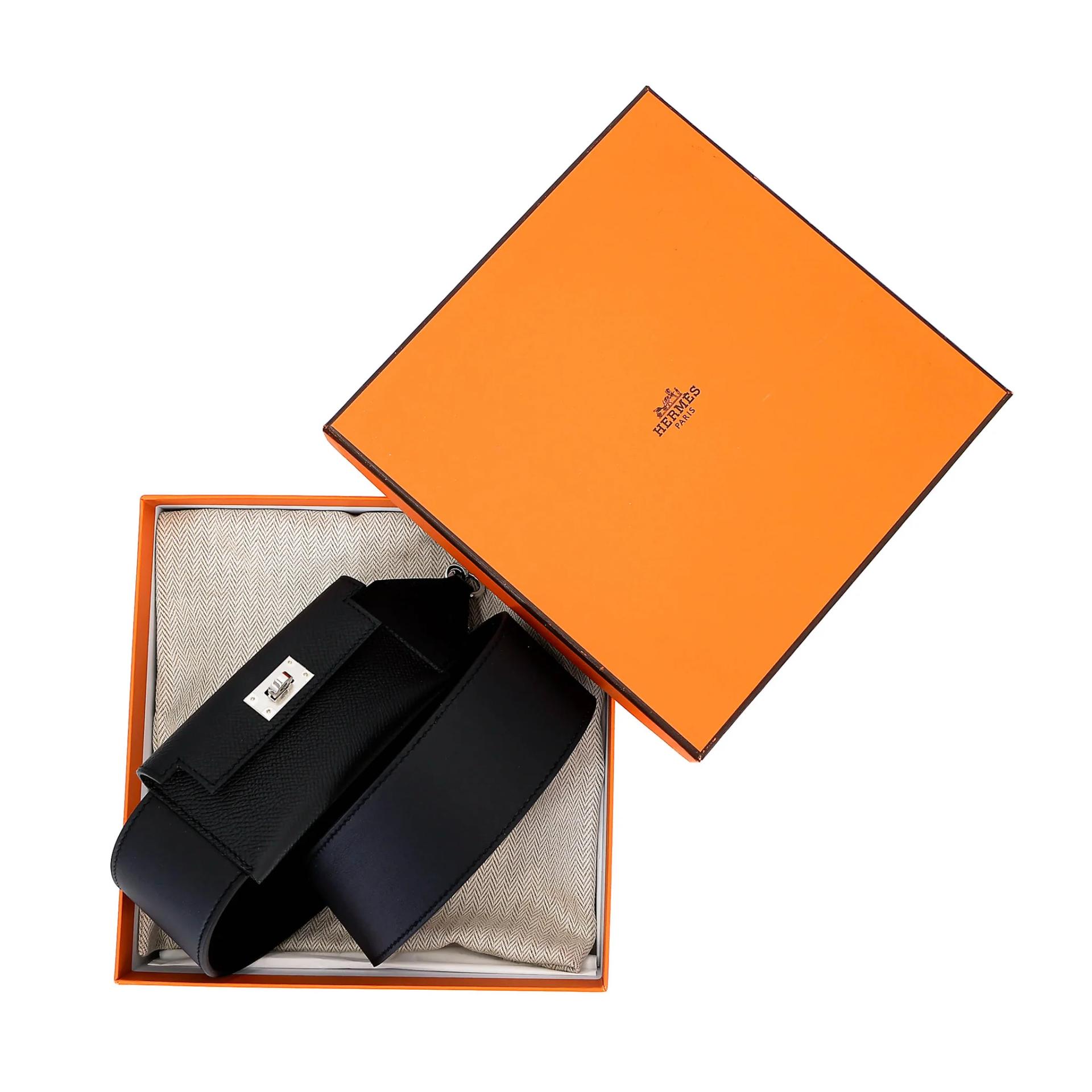 Unused ( Rank NS ) HERMÈS Kelly Pocket Bag Strap Noir (89) Epsom Swift Palladium hardware B (2023) - 14