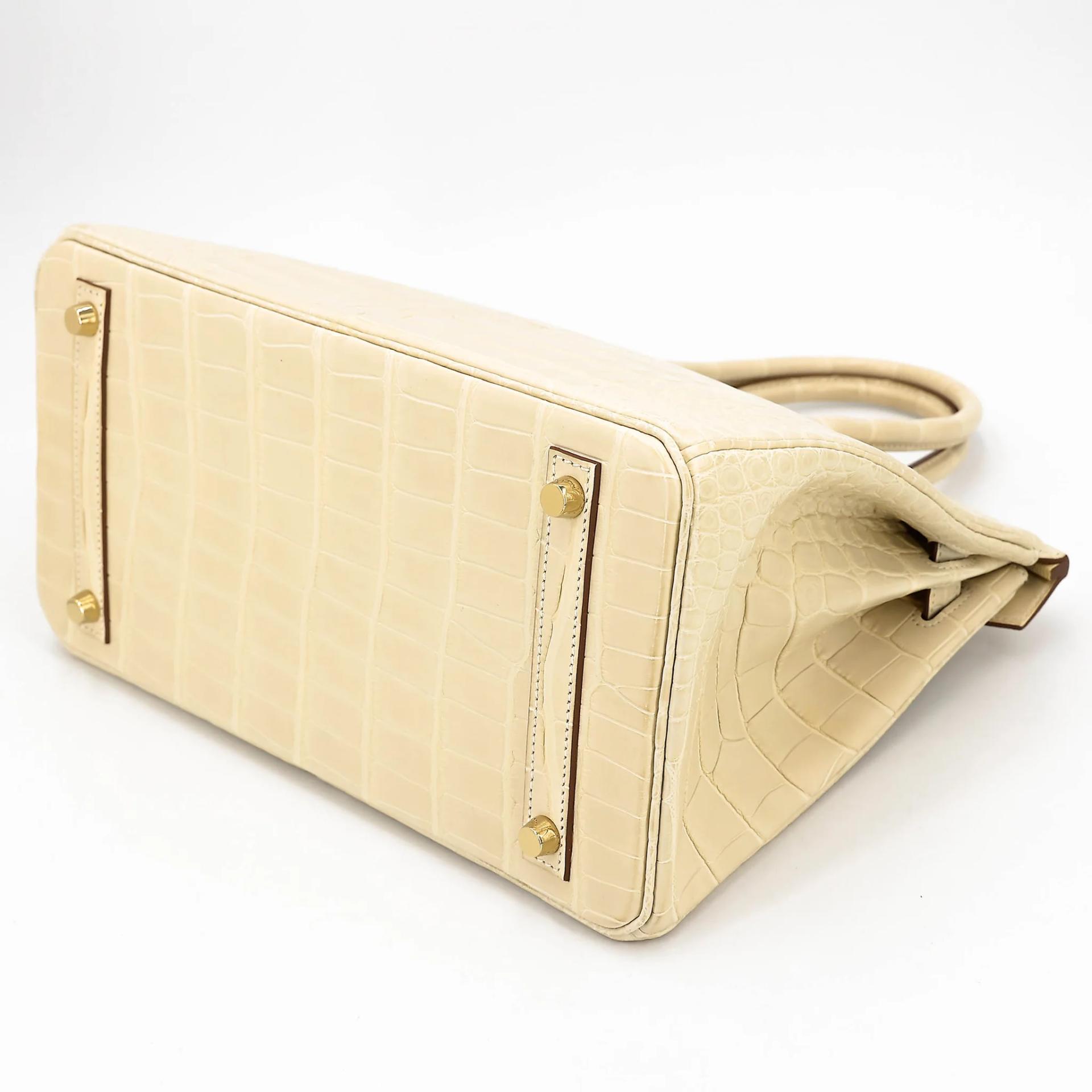 Excellent ( Rank SA ) HERMÈS Birkin 30 Vanille (Y1) Matte Alligator Gold hardware Y (2020) - 6