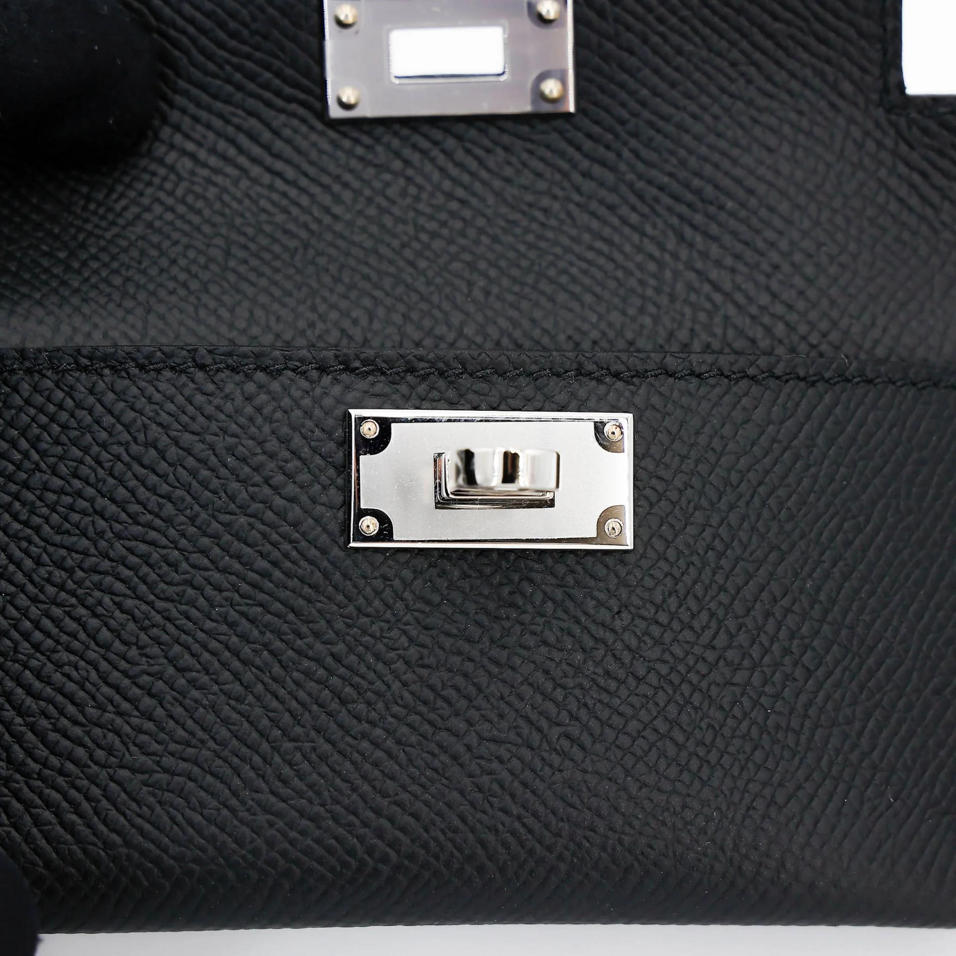 Unused ( Rank NS ) HERMÈS Kelly Pocket Bag Strap Noir (89) Epsom Swift Palladium hardware B (2023) - 7