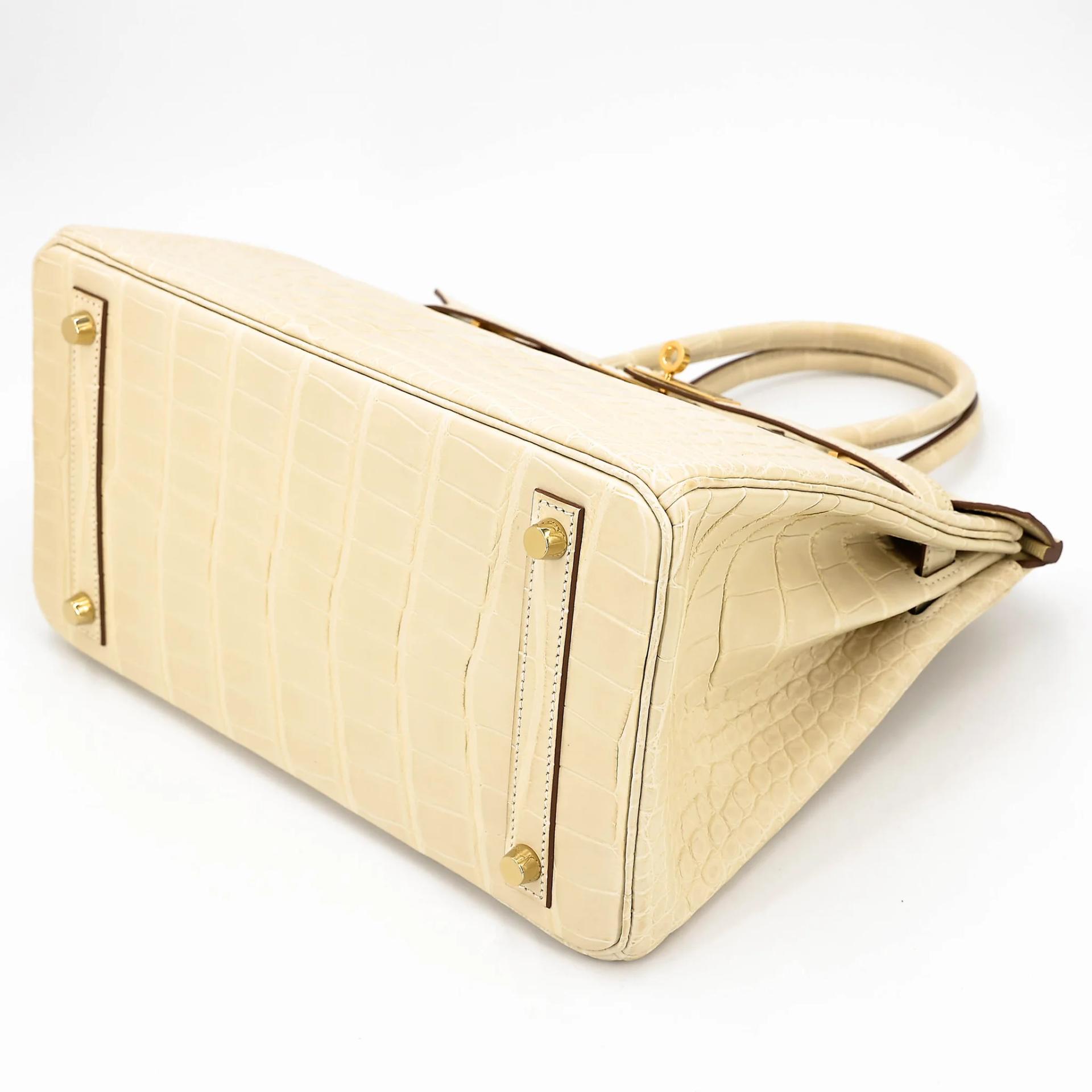 Excellent ( Rank SA ) HERMÈS Birkin 30 Vanille (Y1) Matte Alligator Gold hardware Y (2020) - 4