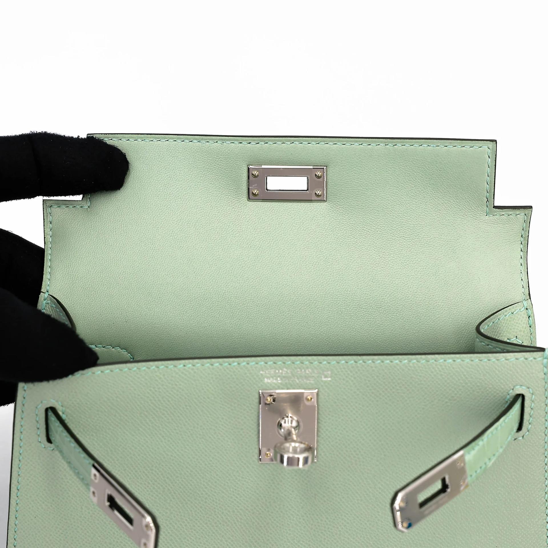 Brand New ( Rank N ) HERMÈS Mini Kelly II Touch Vert d’Eau (6U) Matte Alligator Madame Palladium hardware G (2026) - 12