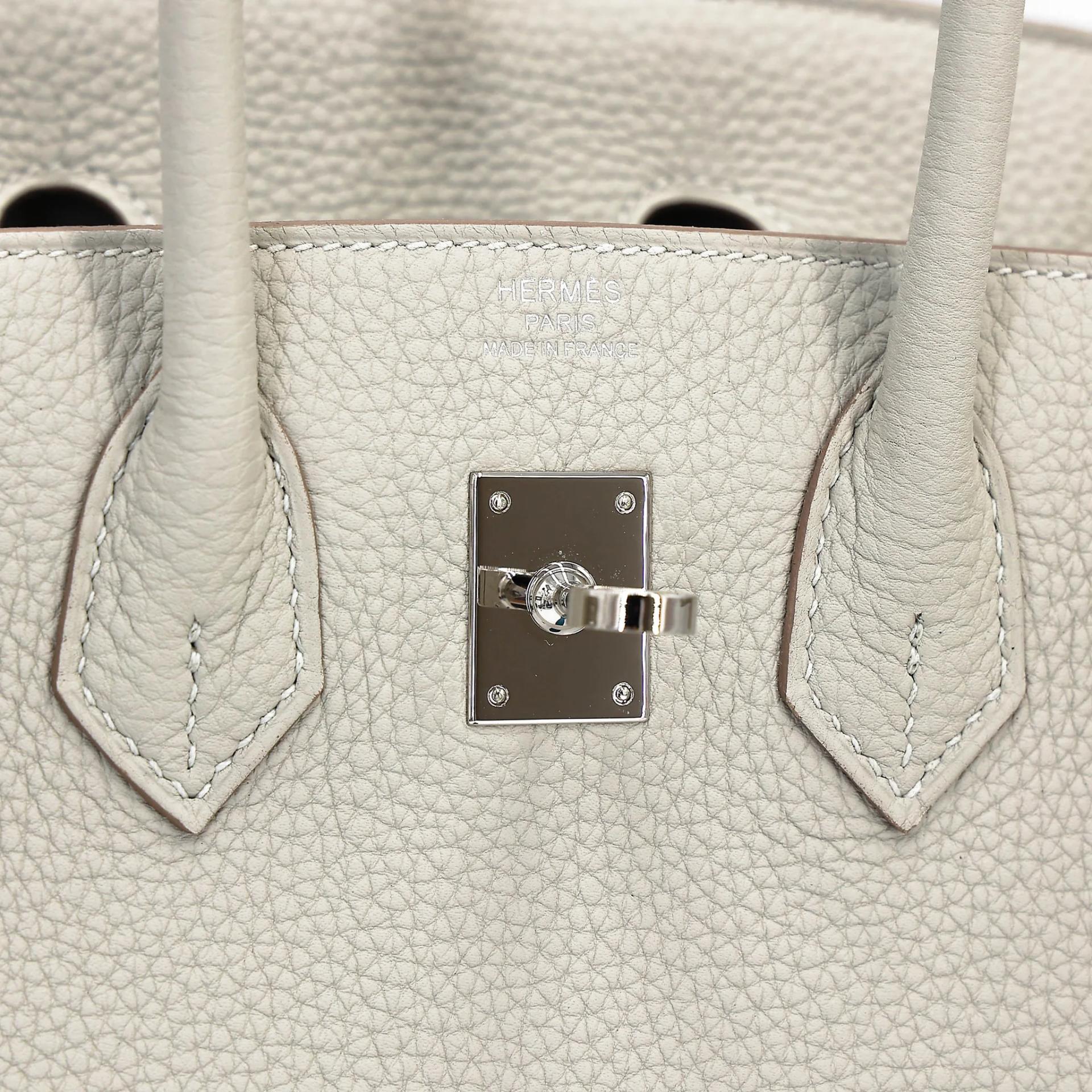 Excellent ( Rank SA ) HERMÈS Birkin 25 Gris Perle (80) Togo Palladium hardware Y (2020) - 11