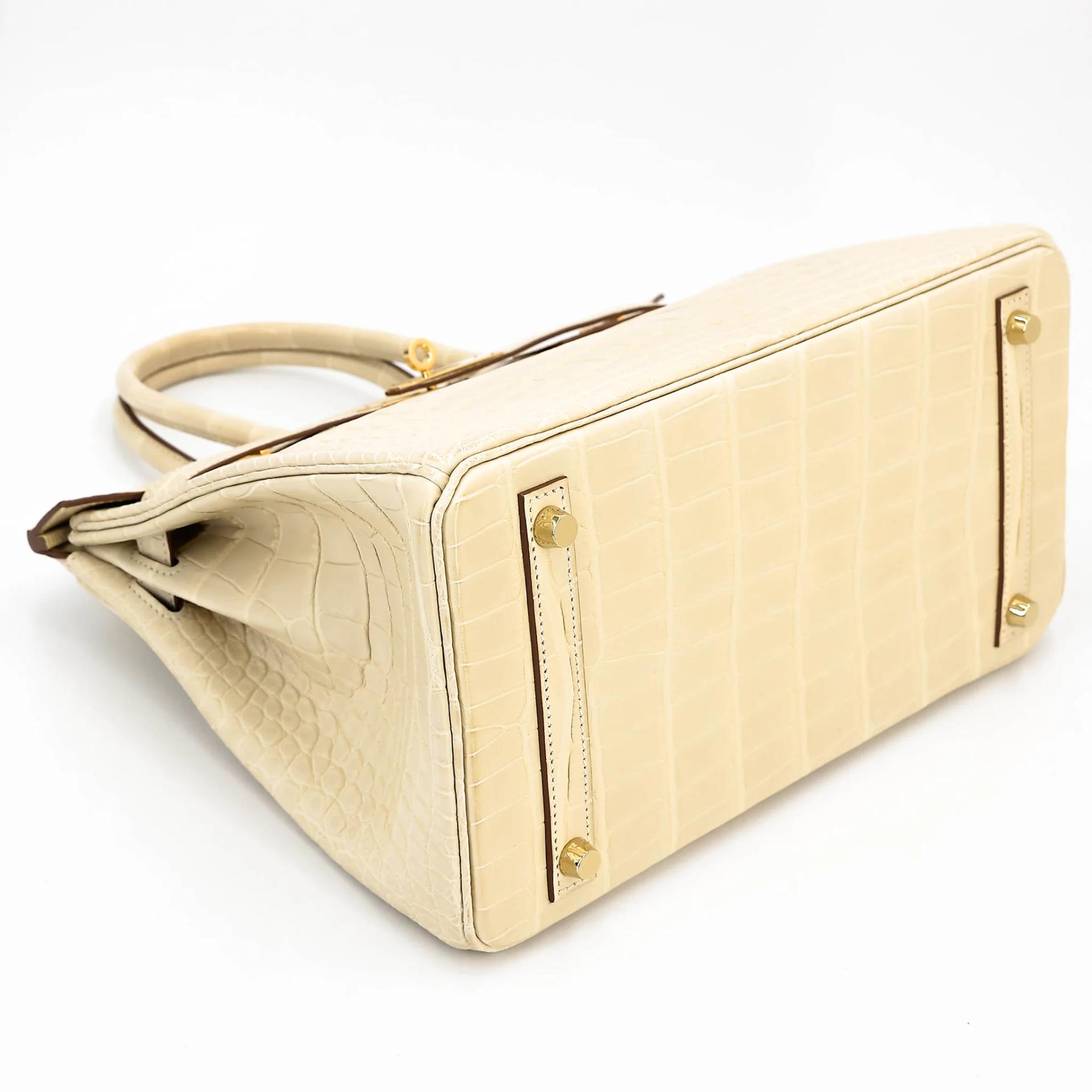 Excellent ( Rank SA ) HERMÈS Birkin 30 Vanille (Y1) Matte Alligator Gold hardware Y (2020) - 5