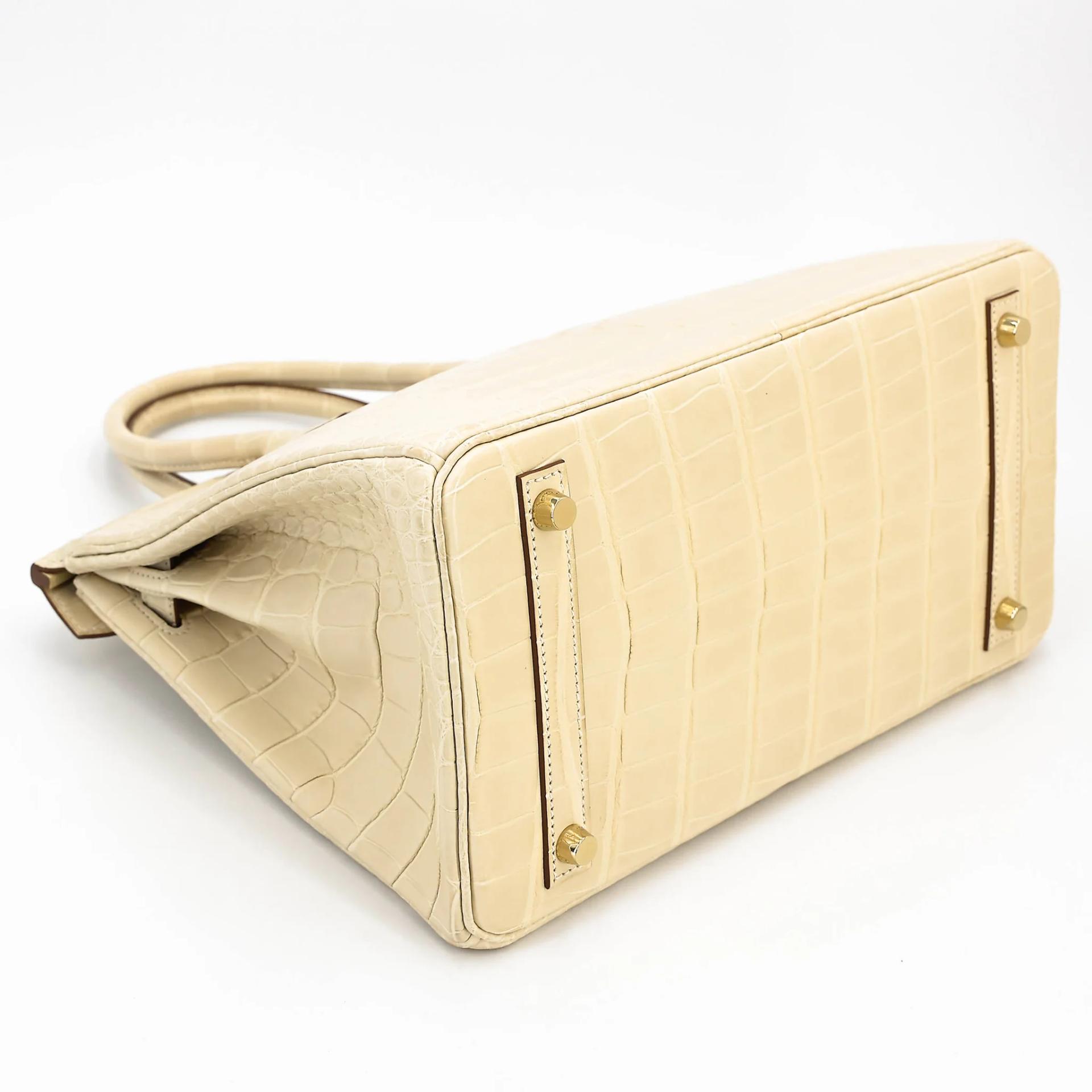 Excellent ( Rank SA ) HERMÈS Birkin 30 Vanille (Y1) Matte Alligator Gold hardware Y (2020) - 7