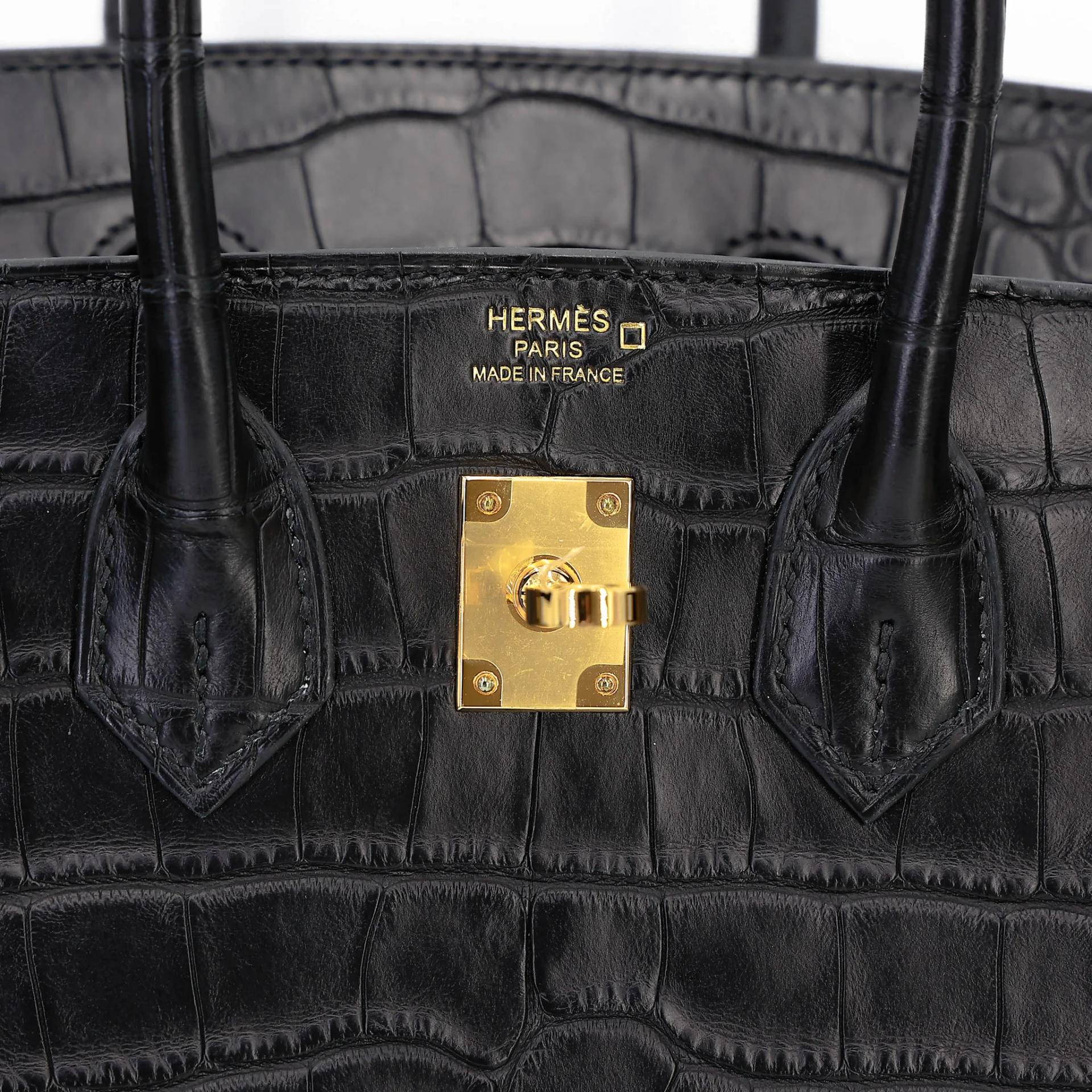 Unused ( Rank NS ) HERMÈS Birkin 25 Noir (89) Matte Alligator Gold hardware B (2023) - 11