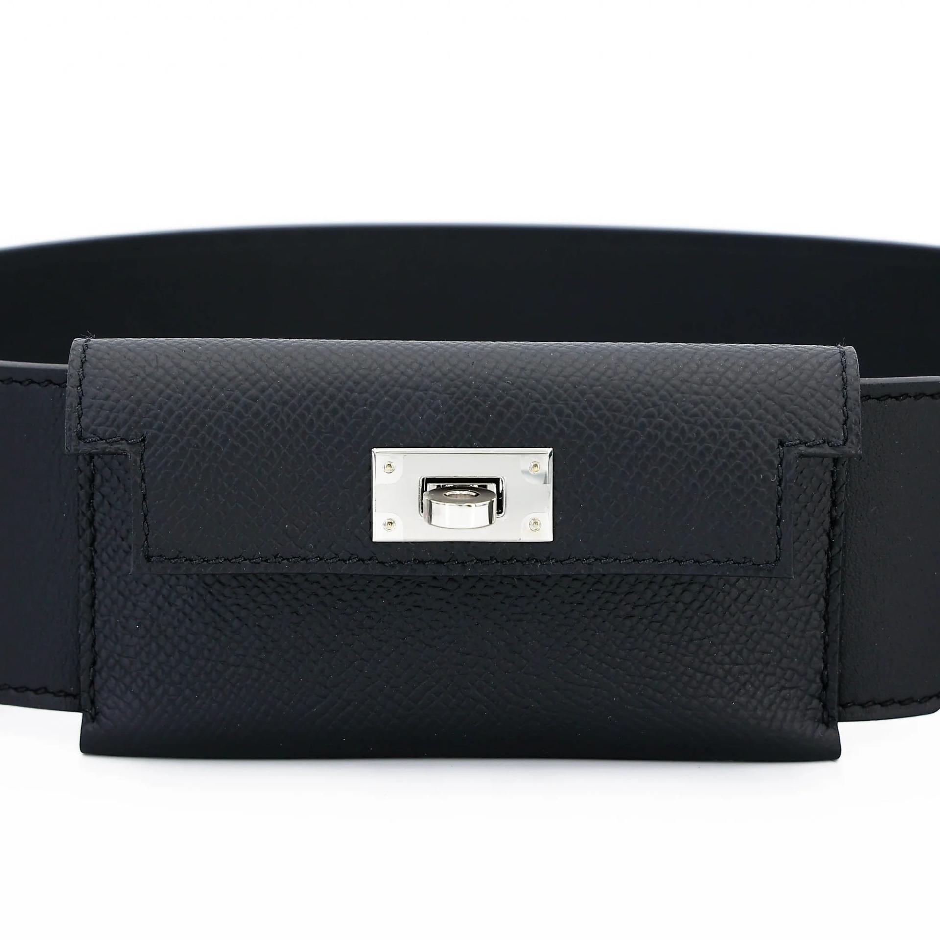 Unused ( Rank NS ) HERMÈS Kelly Pocket Bag Strap Noir (89) Epsom Swift Palladium hardware B (2023) - 2