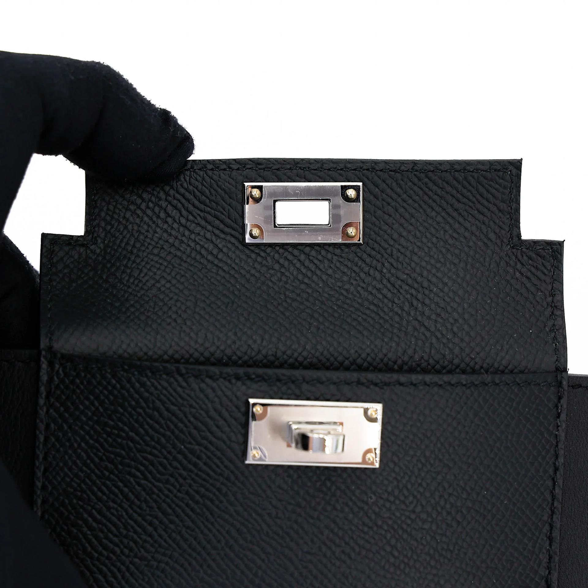 Unused ( Rank NS ) HERMÈS Kelly Pocket Bag Strap Noir (89) Epsom Swift Palladium hardware B (2023) - 6