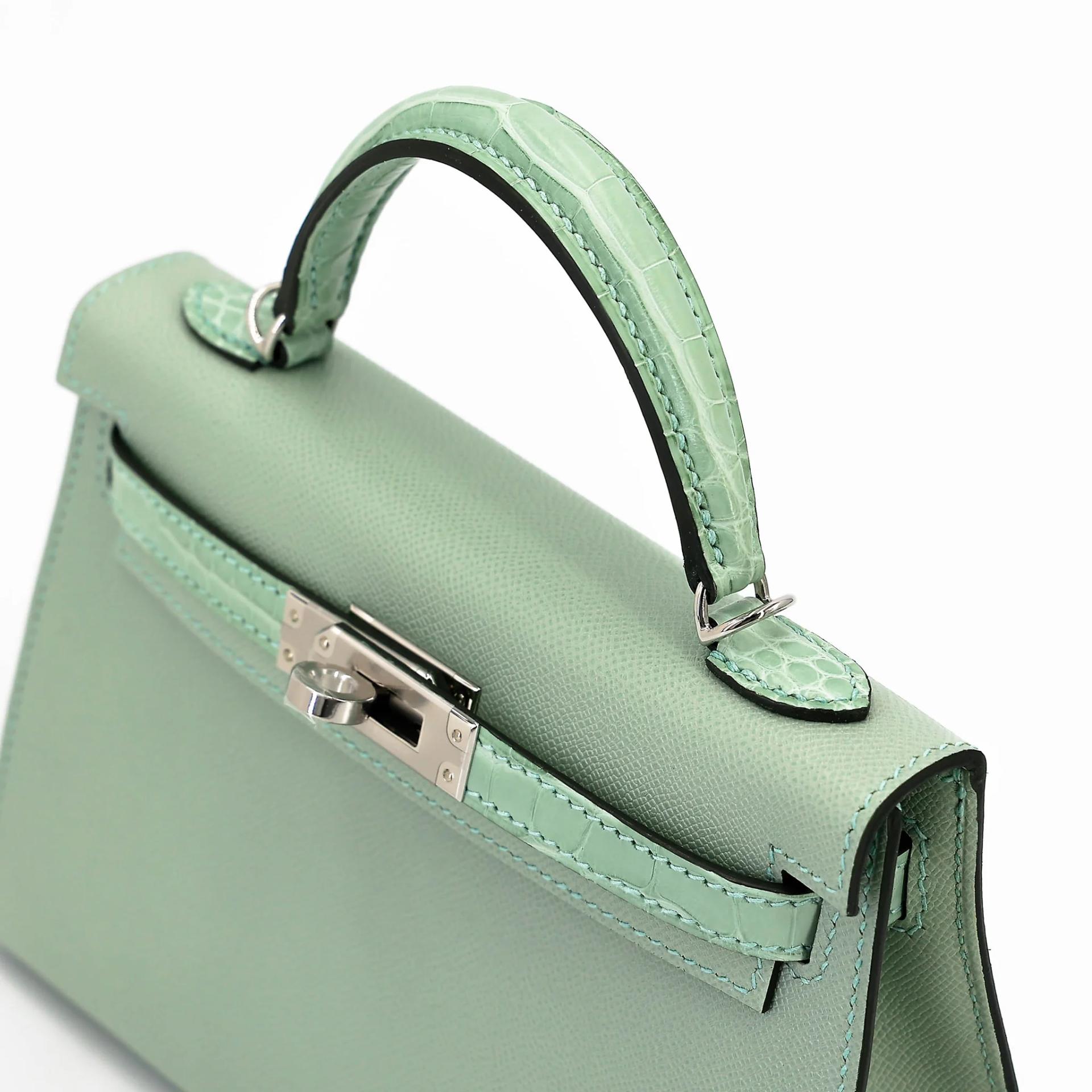 Brand New ( Rank N ) HERMÈS Mini Kelly II Touch Vert d’Eau (6U) Matte Alligator Madame Palladium hardware G (2026) - 3