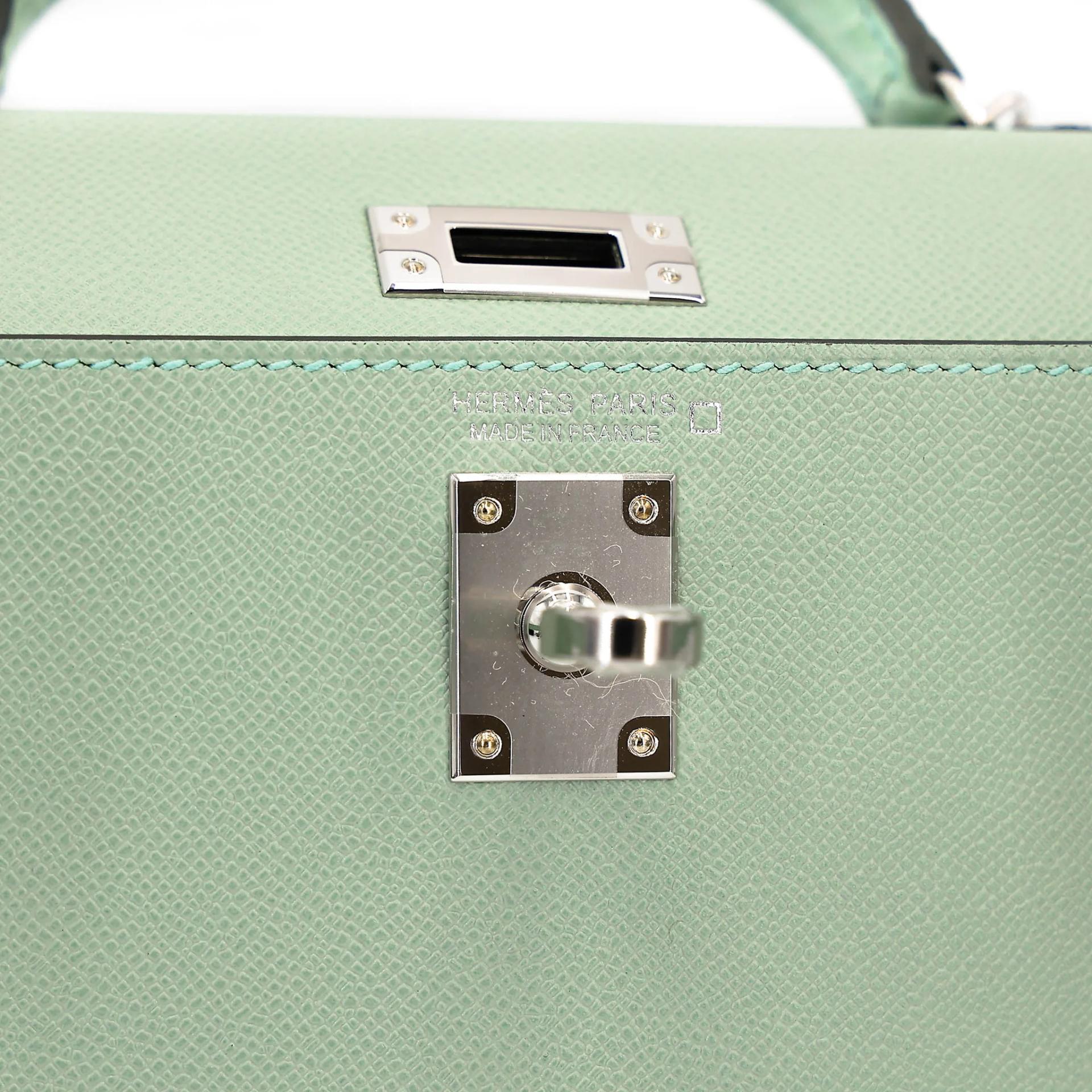 Brand New ( Rank N ) HERMÈS Mini Kelly II Touch Vert d’Eau (6U) Matte Alligator Madame Palladium hardware G (2026) - 13