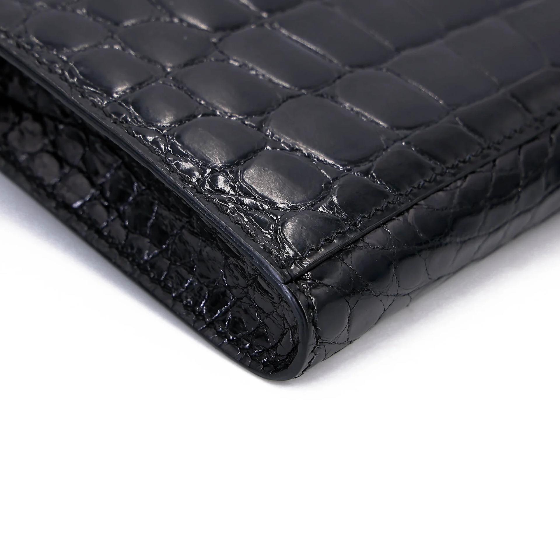 Very Good ( Rank A) HERMÈS Kelly Cut Noir (89) Shiny Niloticus Crocodile Palladium hardware Square P (2012) - 15