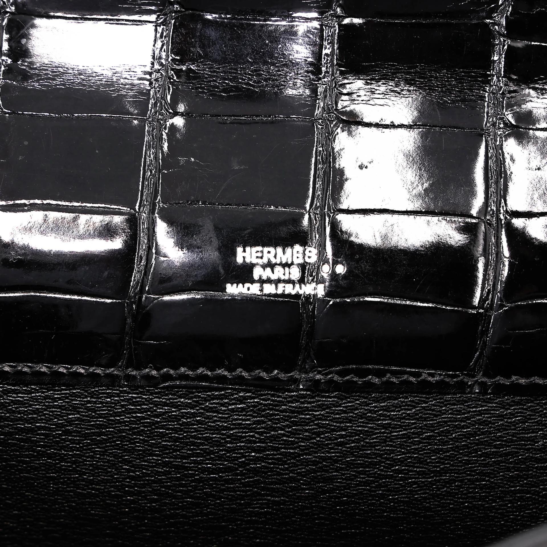 Very Good ( Rank A) HERMÈS Kelly Cut Noir (89) Shiny Niloticus Crocodile Palladium hardware Square P (2012) - 22