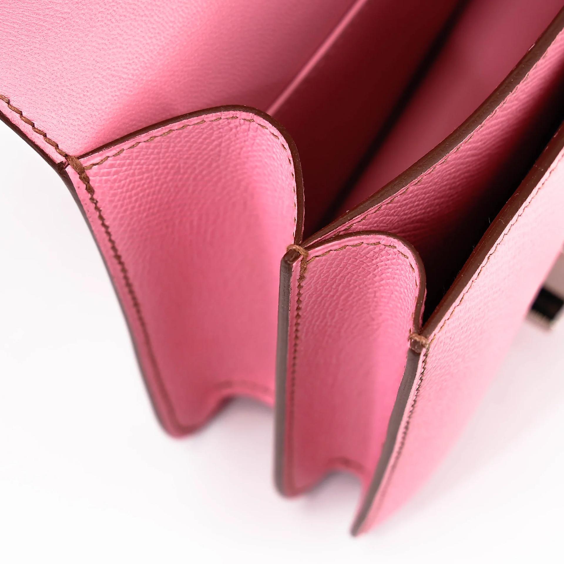 Excellent ( Rank SA ) HERMÈS Constance Mini Pink (5P) Epsom Palladium hardware Y (2020) - 15