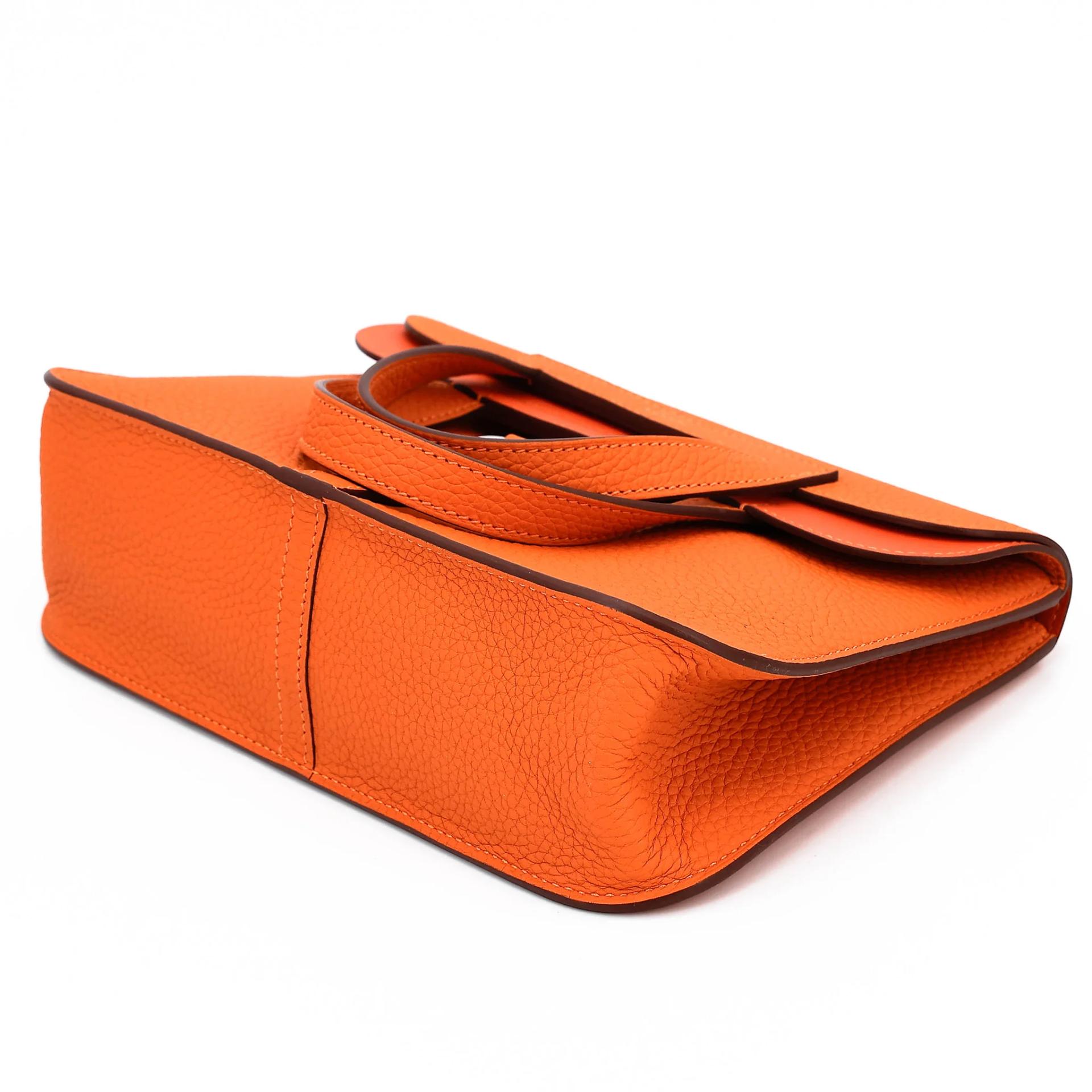 Unused ( Rank NS ) HERMÈS Halzan 25 Orange (93) Clemence Palladium hardware B (2023) - 8