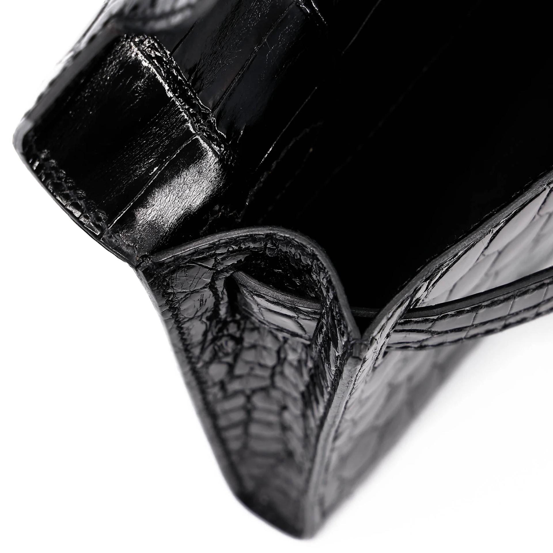 Very Good ( Rank A) HERMÈS Kelly Cut Noir (89) Shiny Niloticus Crocodile Palladium hardware Square P (2012) - 24