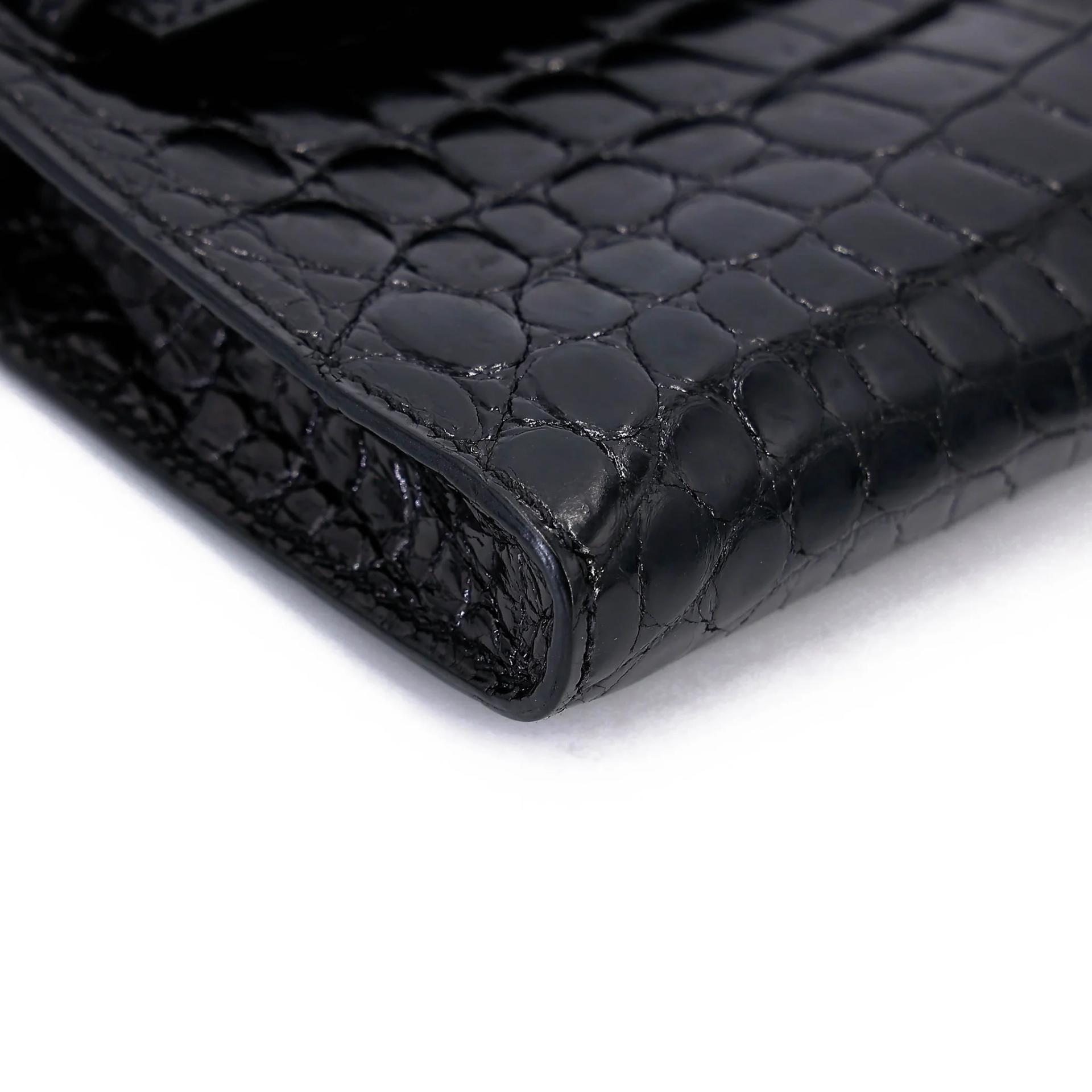Very Good ( Rank A) HERMÈS Kelly Cut Noir (89) Shiny Niloticus Crocodile Palladium hardware Square P (2012) - 13