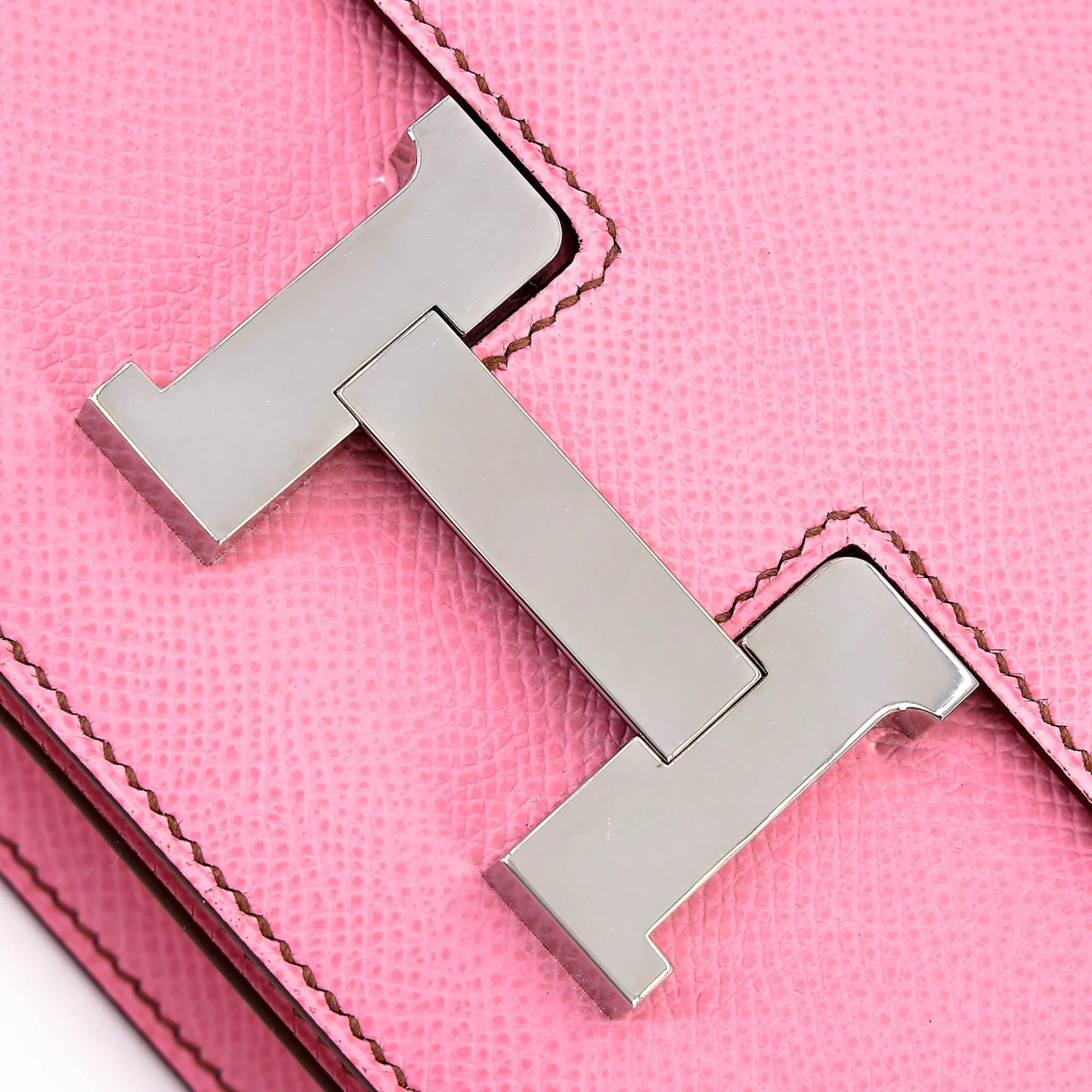 Excellent ( Rank SA ) HERMÈS Constance Mini Pink (5P) Epsom Palladium hardware Y (2020) - 8