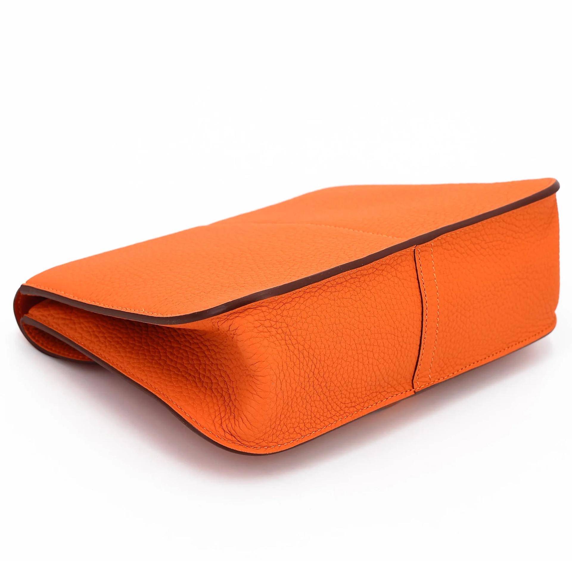 Unused ( Rank NS ) HERMÈS Halzan 25 Orange (93) Clemence Palladium hardware B (2023) - 11