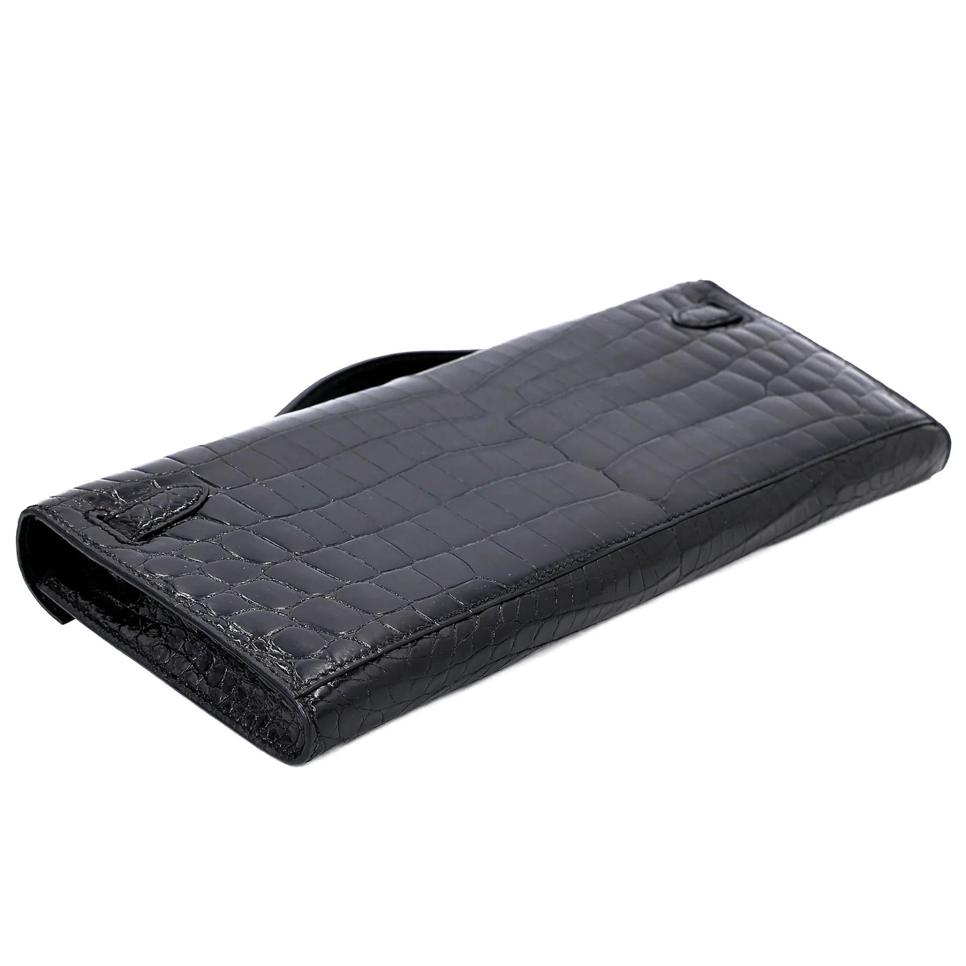 Very Good ( Rank A) HERMÈS Kelly Cut Noir (89) Shiny Niloticus Crocodile Palladium hardware Square P (2012) - 7
