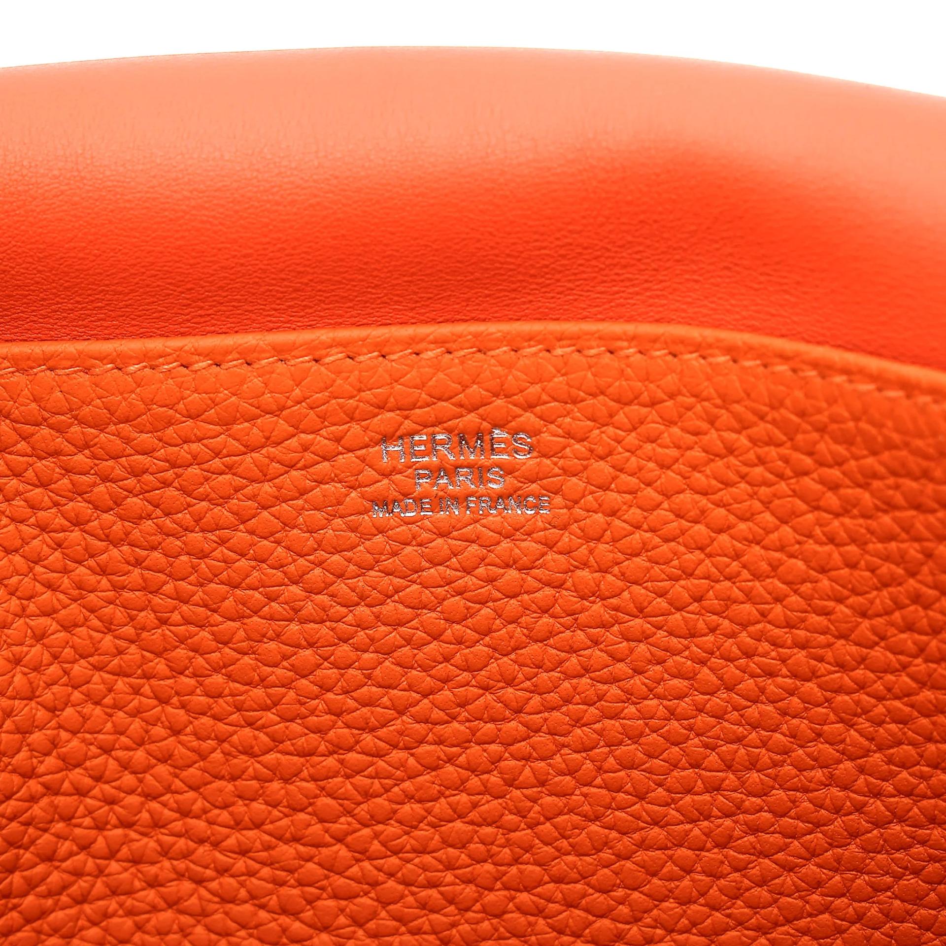 Unused ( Rank NS ) HERMÈS Halzan 25 Orange (93) Clemence Palladium hardware B (2023) - 12