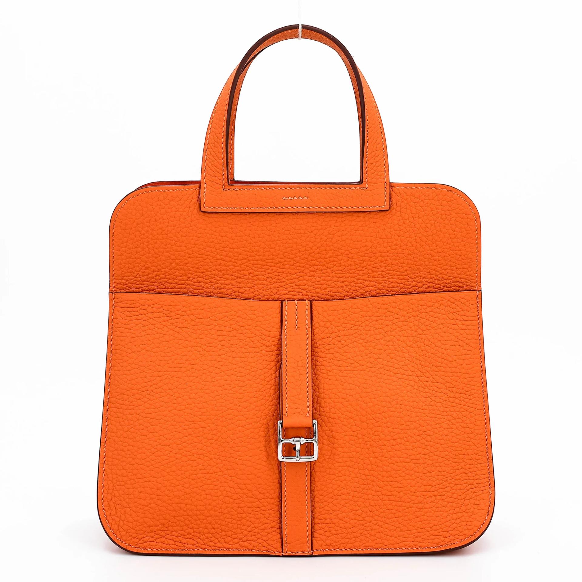 Unused ( Rank NS ) HERMÈS Halzan 25 Orange (93) Clemence Palladium hardware B (2023) - 4
