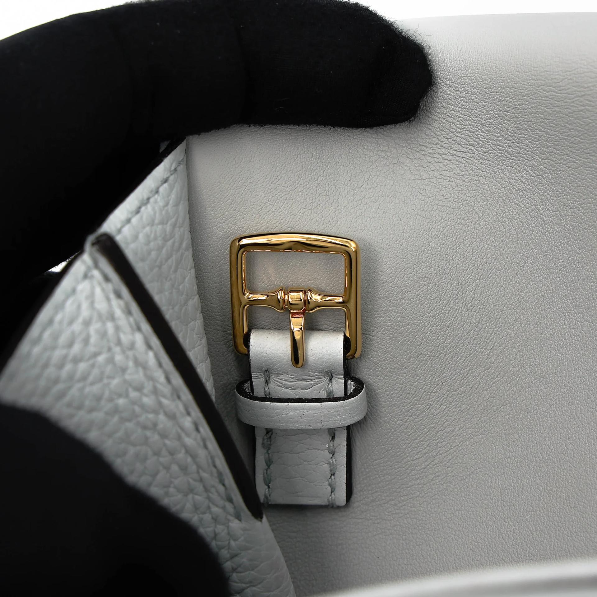 Very Good ( Rank A) HERMÈS Halzan 25 Bleu Pale (08) Clemence Gold hardware B (2023) - 16