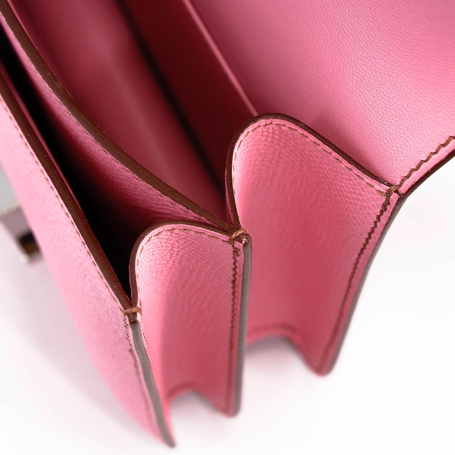 Excellent ( Rank SA ) HERMÈS Constance Mini Pink (5P) Epsom Palladium hardware Y (2020) - 14