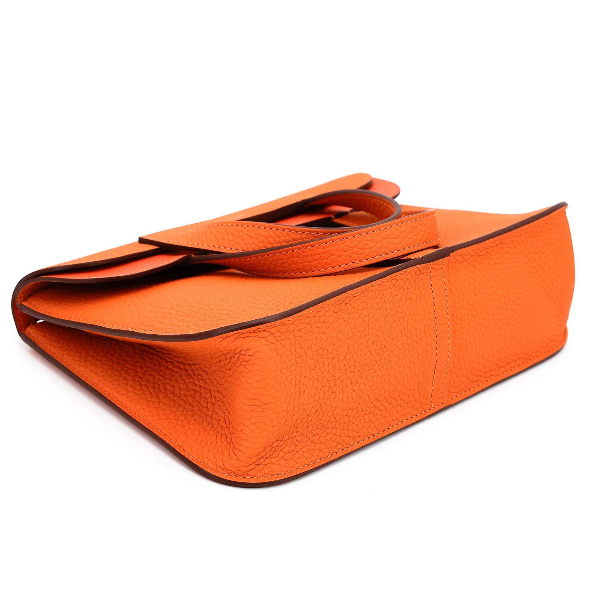 Unused ( Rank NS ) HERMÈS Halzan 25 Orange (93) Clemence Palladium hardware B (2023) - 9