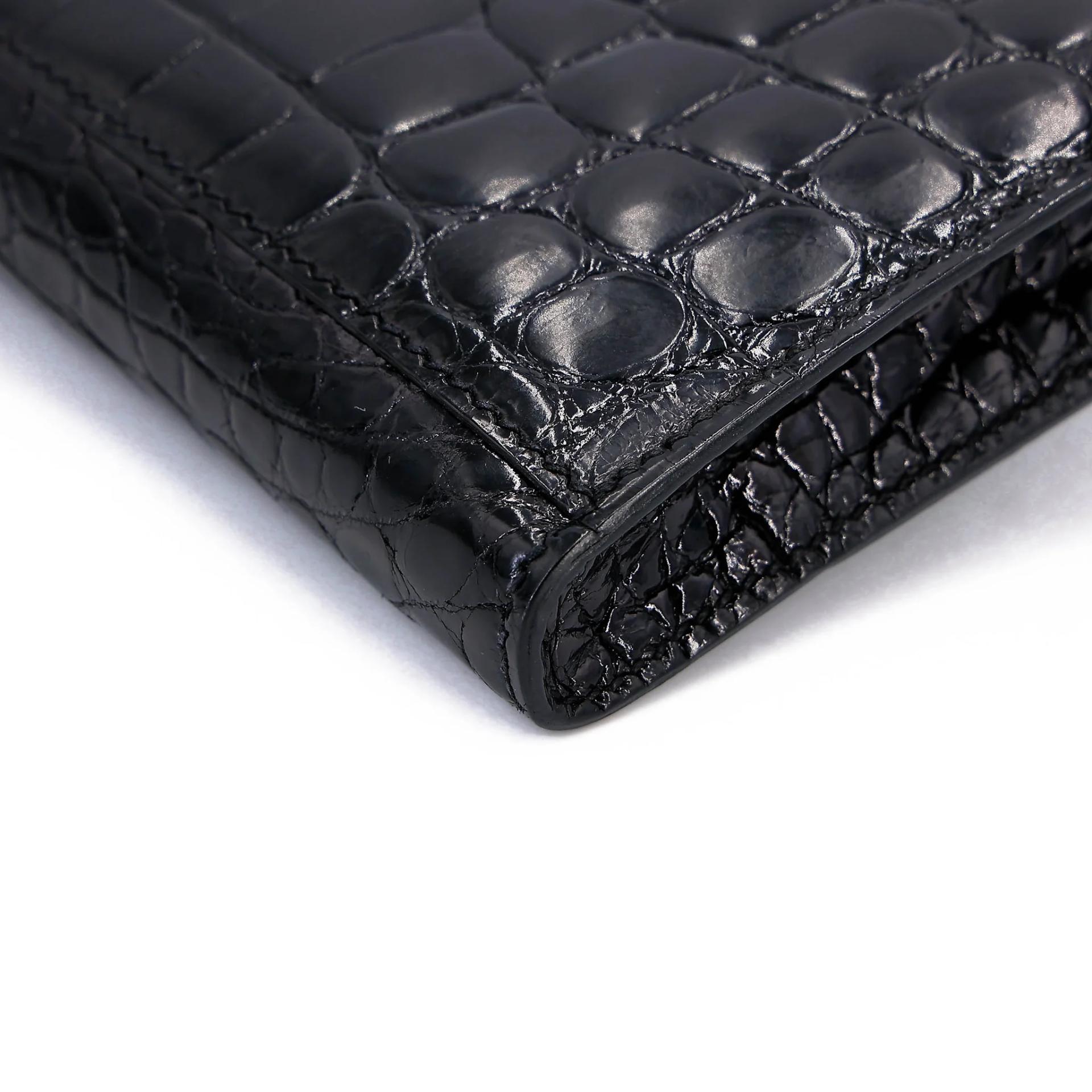 Very Good ( Rank A) HERMÈS Kelly Cut Noir (89) Shiny Niloticus Crocodile Palladium hardware Square P (2012) - 14