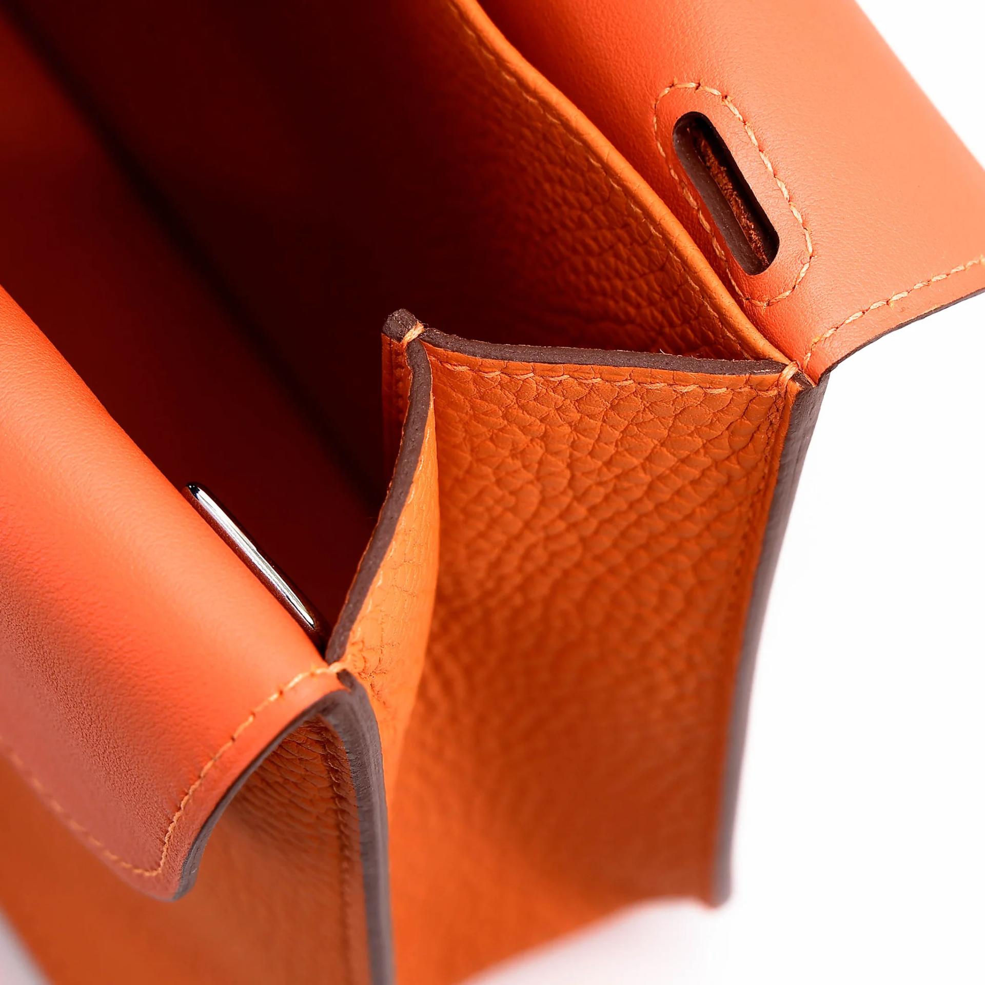 Unused ( Rank NS ) HERMÈS Halzan 25 Orange (93) Clemence Palladium hardware B (2023) - 14