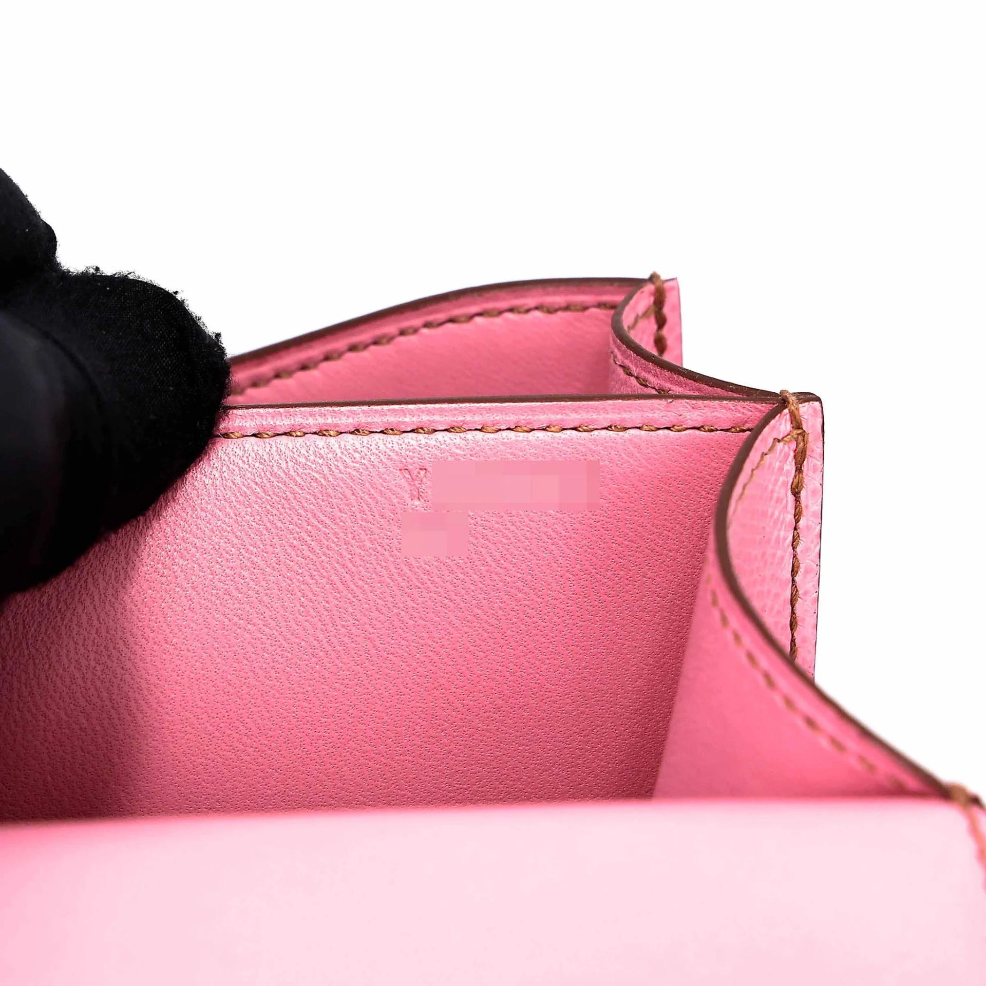 Excellent ( Rank SA ) HERMÈS Constance Mini Pink (5P) Epsom Palladium hardware Y (2020) - 13