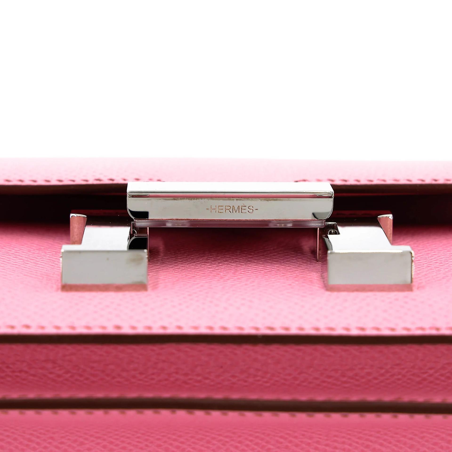 Excellent ( Rank SA ) HERMÈS Constance Mini Pink (5P) Epsom Palladium hardware Y (2020) - 9